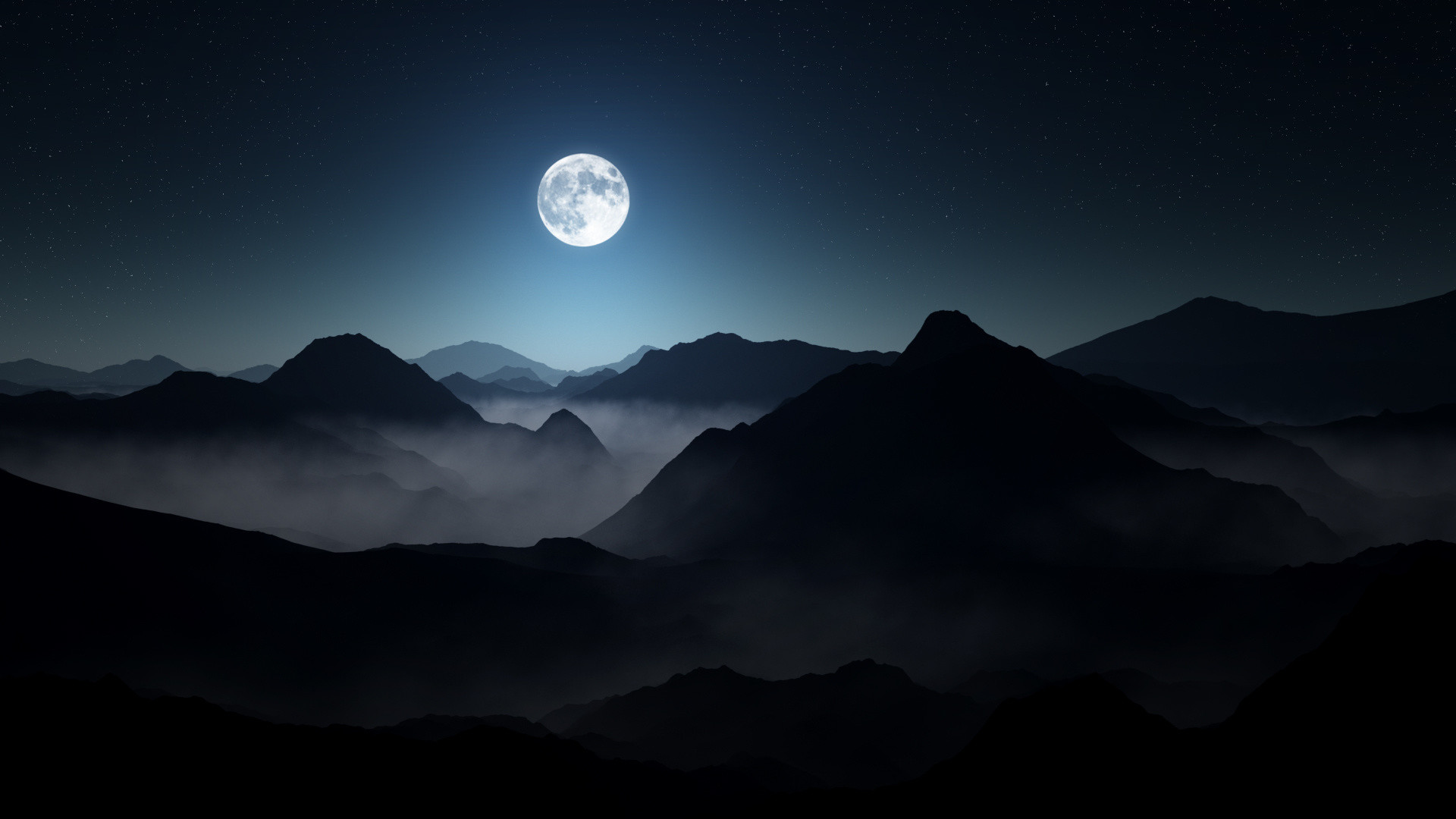 1920x1080 Full Moon Dark Mountains
