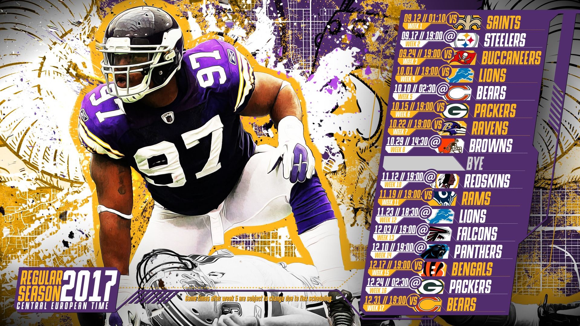 1920x1080 Schedule wallpaper for the Minnesota Vikings Regular Season, 2017 Central  European Time. Made by #tgersdiy
