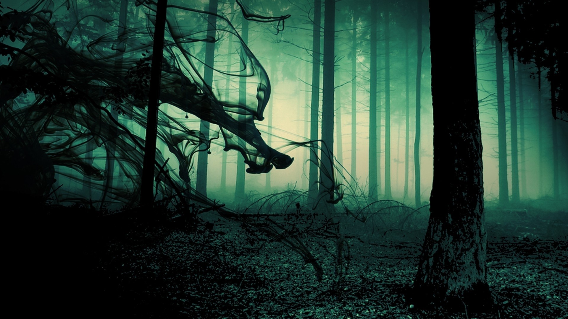 1920x1080 Creepy Dark Fog In Gothic Forest Wallpaper