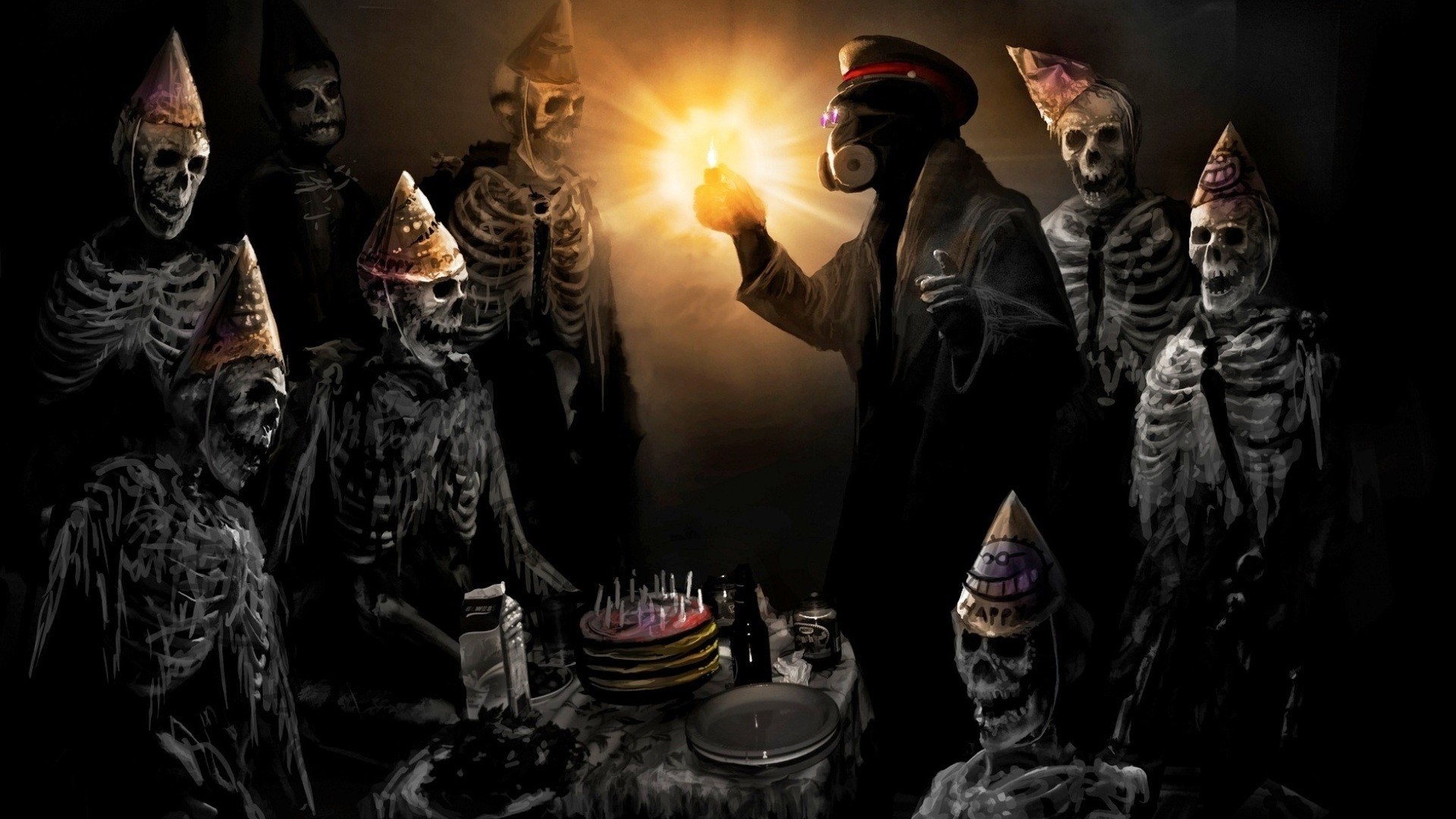 1920x1080 Birthdays Cakes Candles Dead Gas Masks Romantically Apocalyptic Scary  Skeletons Vitaly S Alexius War Zee Captein
