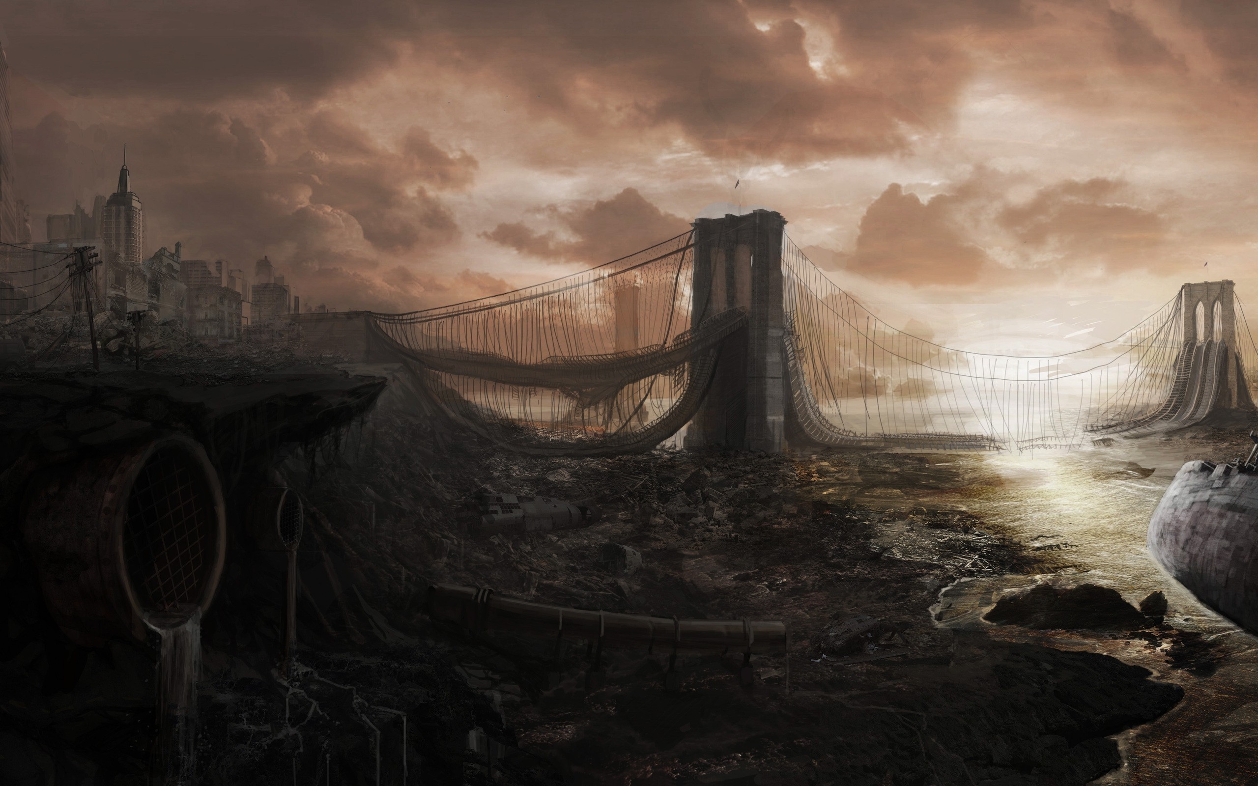 2560x1600 Apocalyptic brooklyn bridge Wallpapers HD / Desktop and Mobile Backgrounds