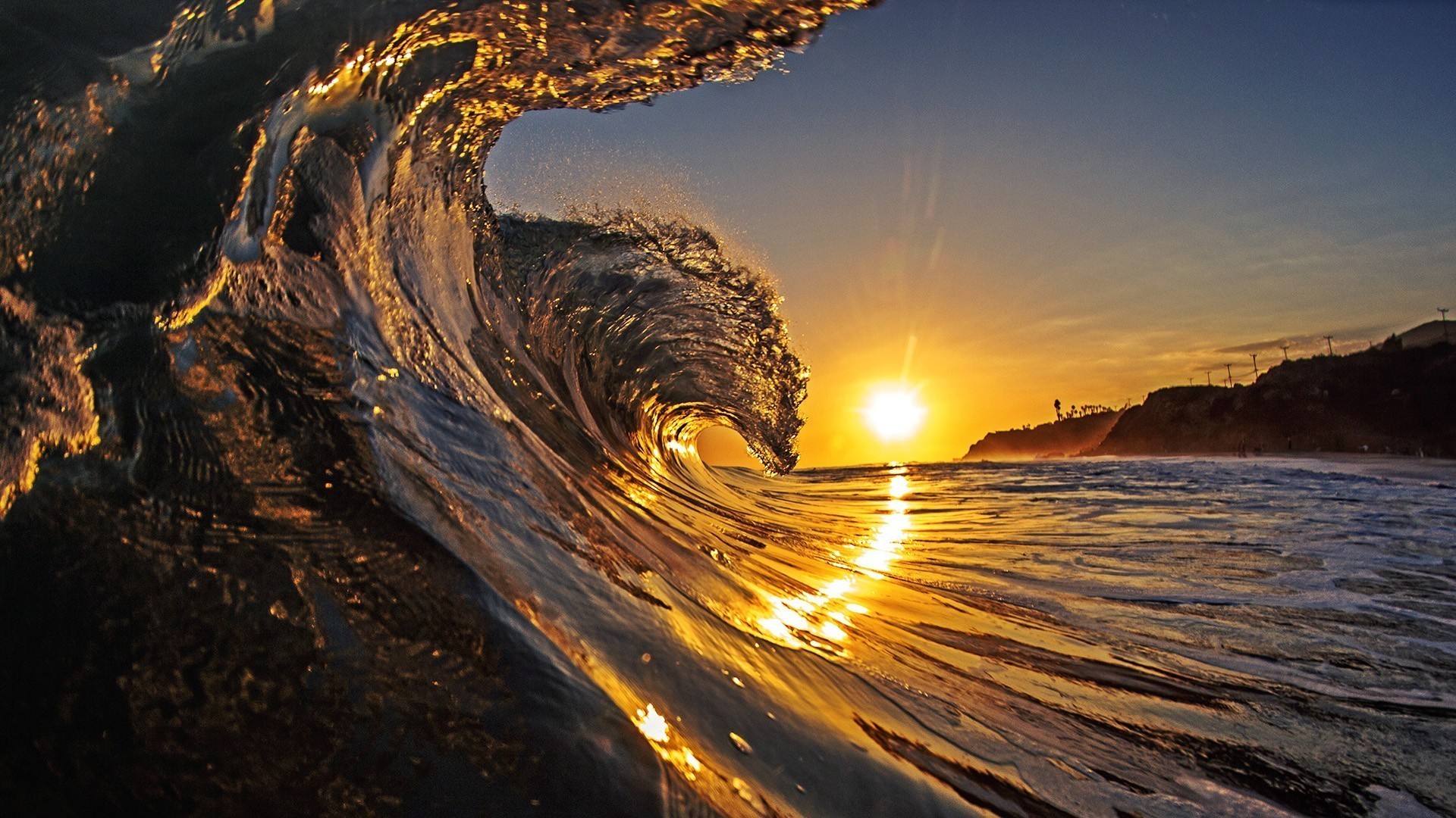 1920x1080 Hawaii Tag - Sunset Surf Hawaiian Ocean Breaker Curl Polynesia Sun Evening  Island Islands Sea Pacific
