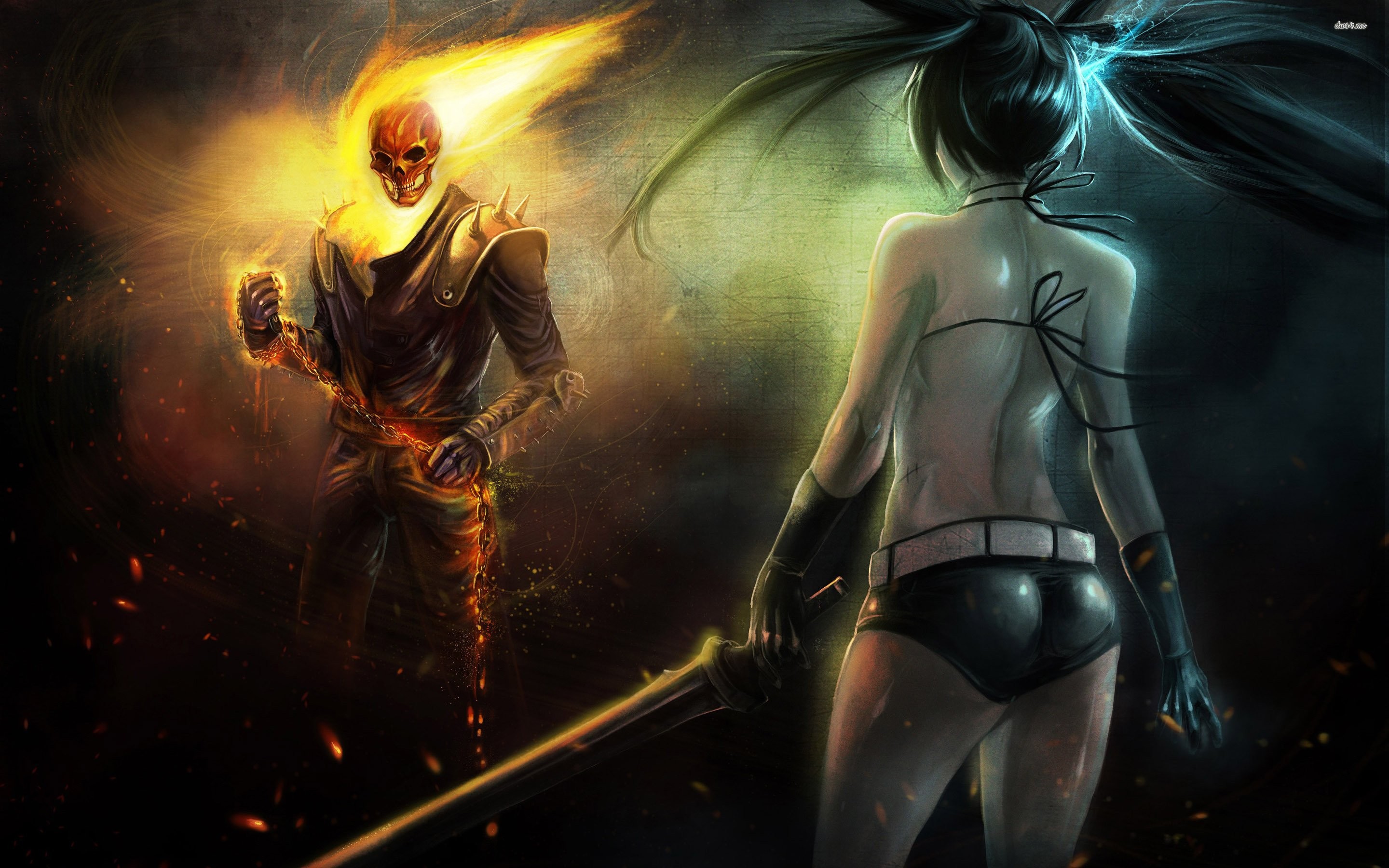 2880x1800 Black Rock Shooter Against Ghost Rider