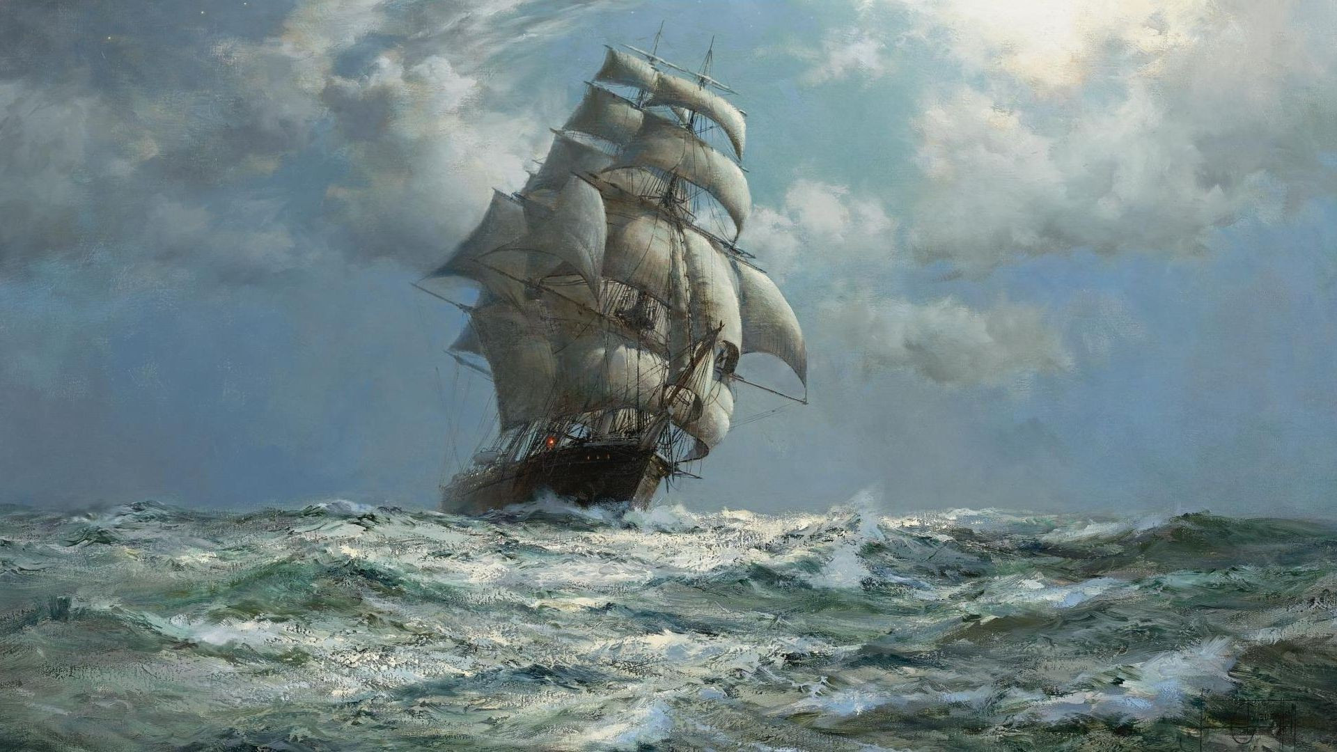 1920x1080 paintings of old sailing ships wallpaper painting, sailing ship, sea