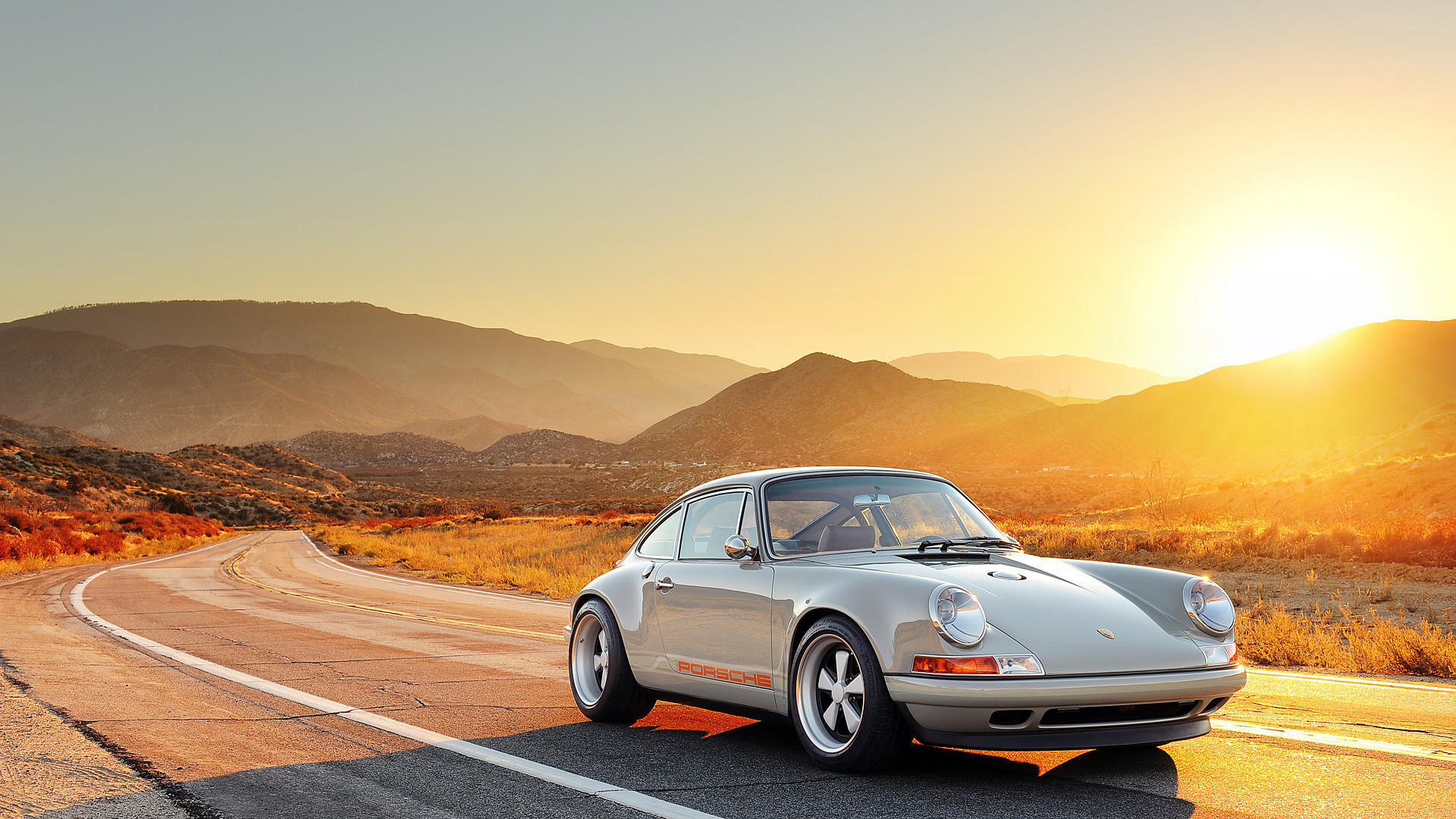 1920x1080  Download Wallpaper Porsche, 911, Side view, Sunset, Road .