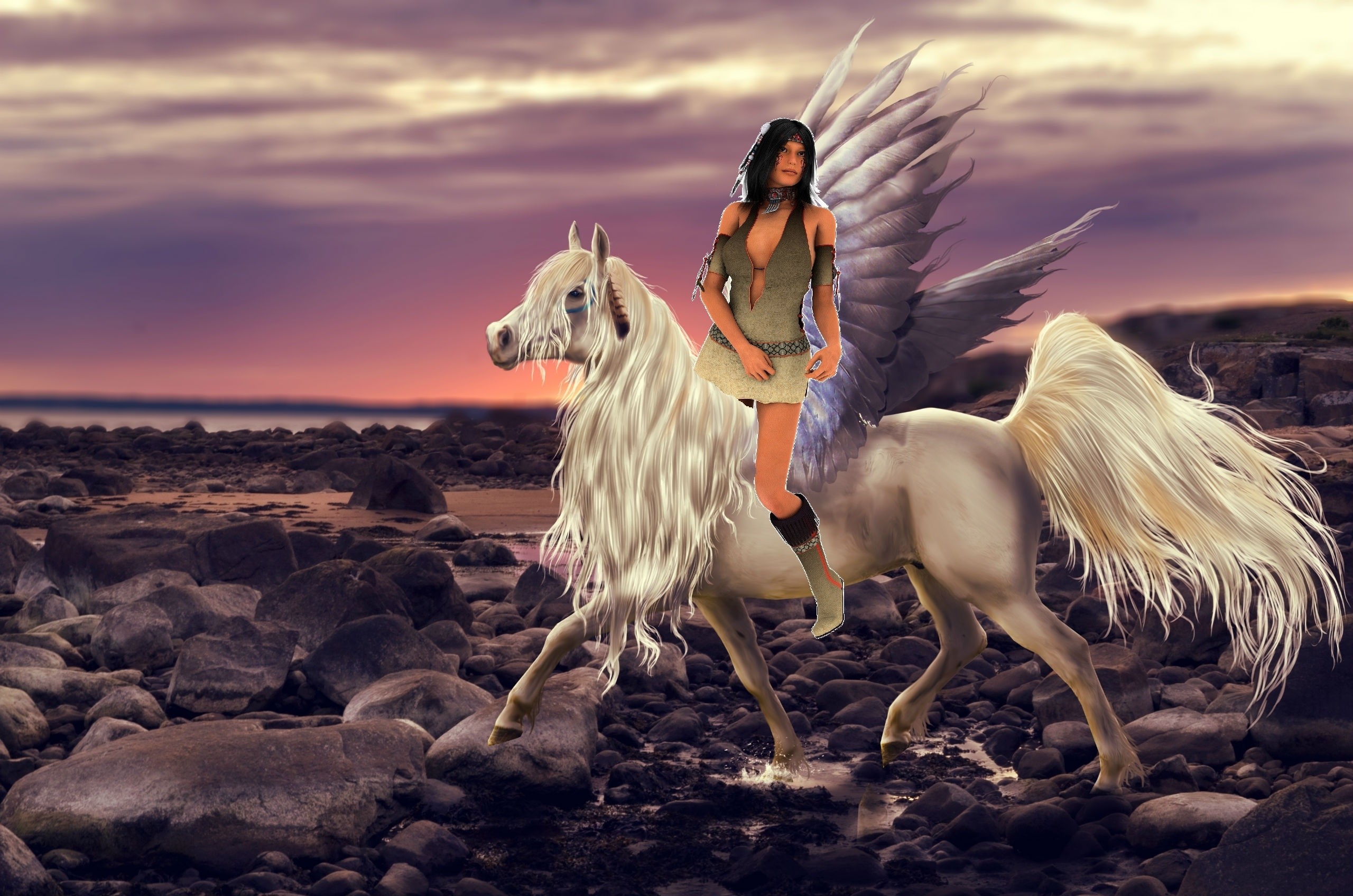 2560x1696 Cool Native American Girl With Horse Wallpaper