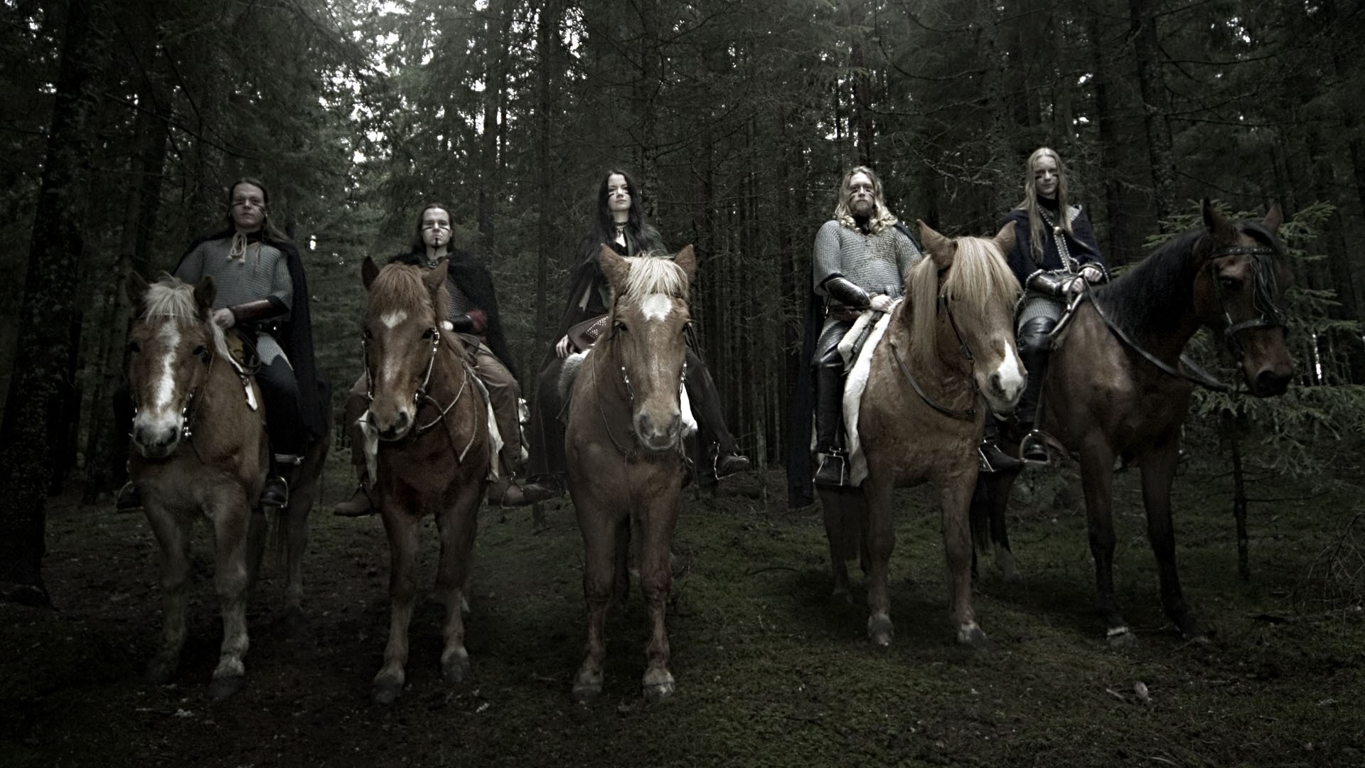 1920x1080  Wallpaper ensiferum, horse, forest, trees, band