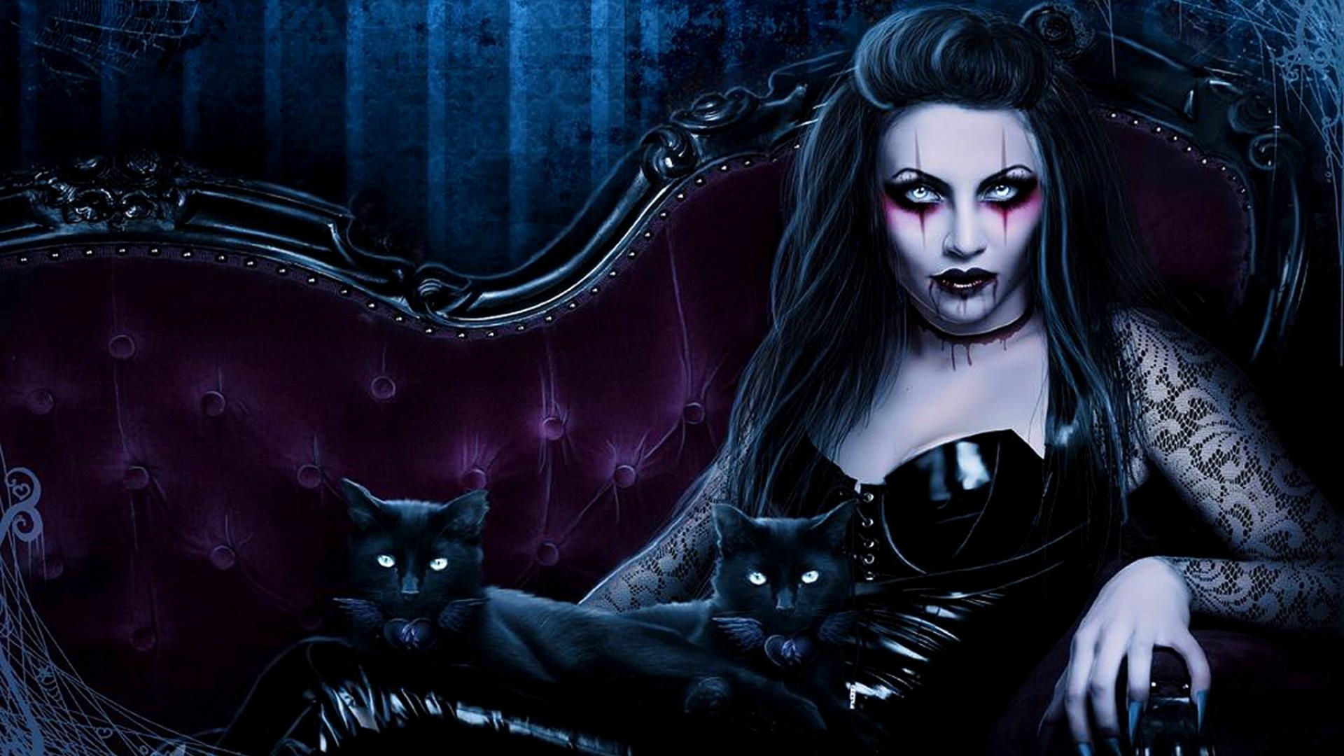 1920x1080 Dark fantasy gothic vampire evil horror cats art wallpaper |  .