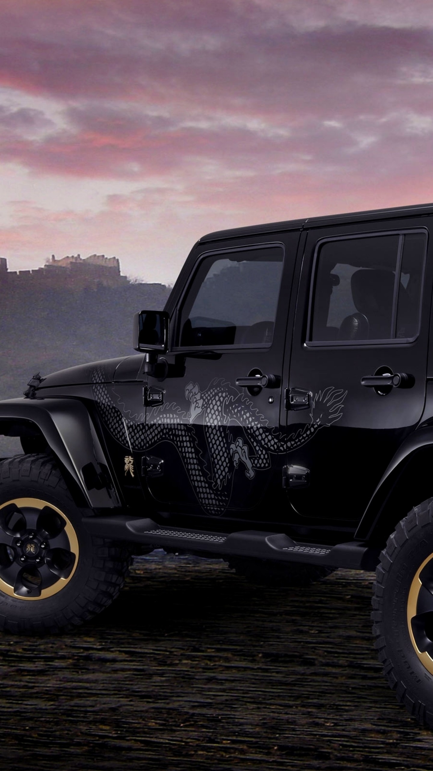 1440x2560  Wallpaper jeep, wrangler, dragon, concept, auto, black, dragon,