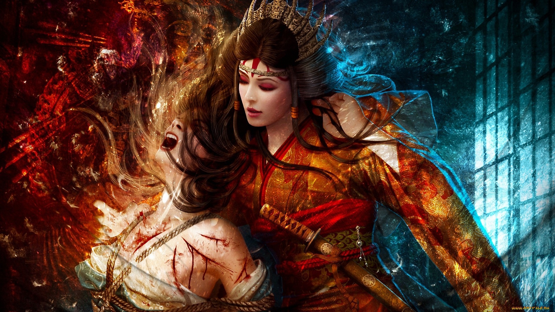 1920x1080 Fantasy art women females girls warrior weapons blood warrior wallpaper |   | 46147 | WallpaperUP