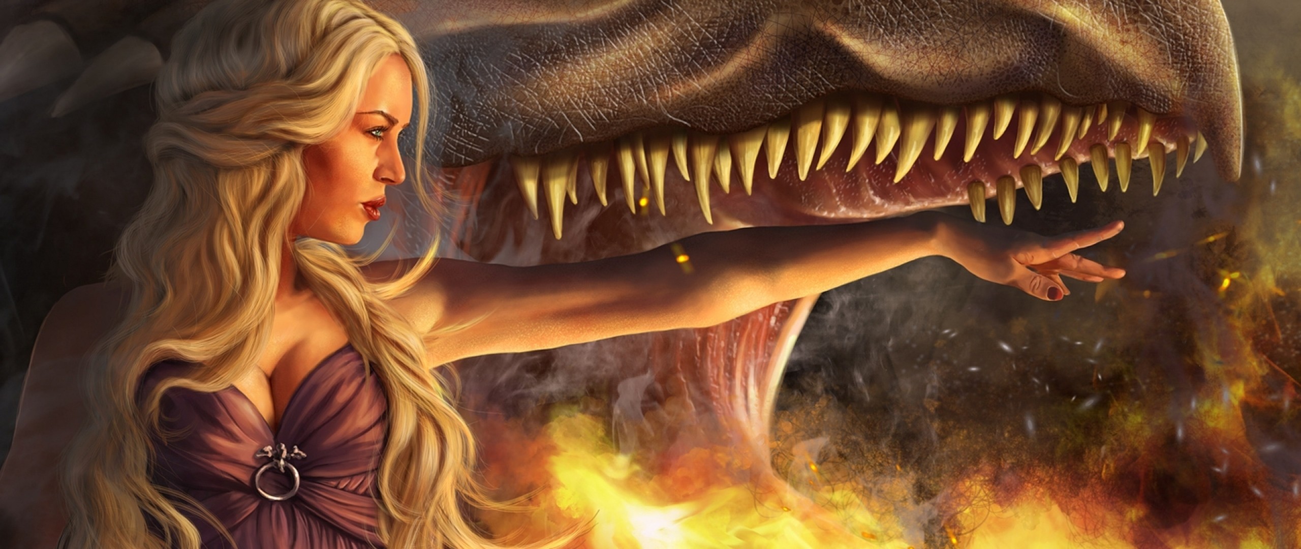 2560x1080 Preview wallpaper game of thrones, daenerys targaryen, girl, blonde,  dragon, jaws