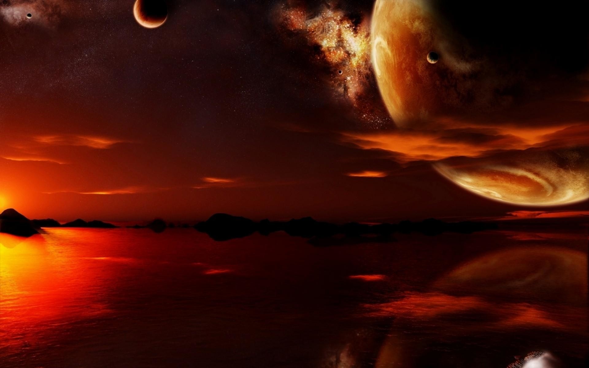 1920x1200 Red-planet-moon-sky-lake-sunset-fantasy-HD-
