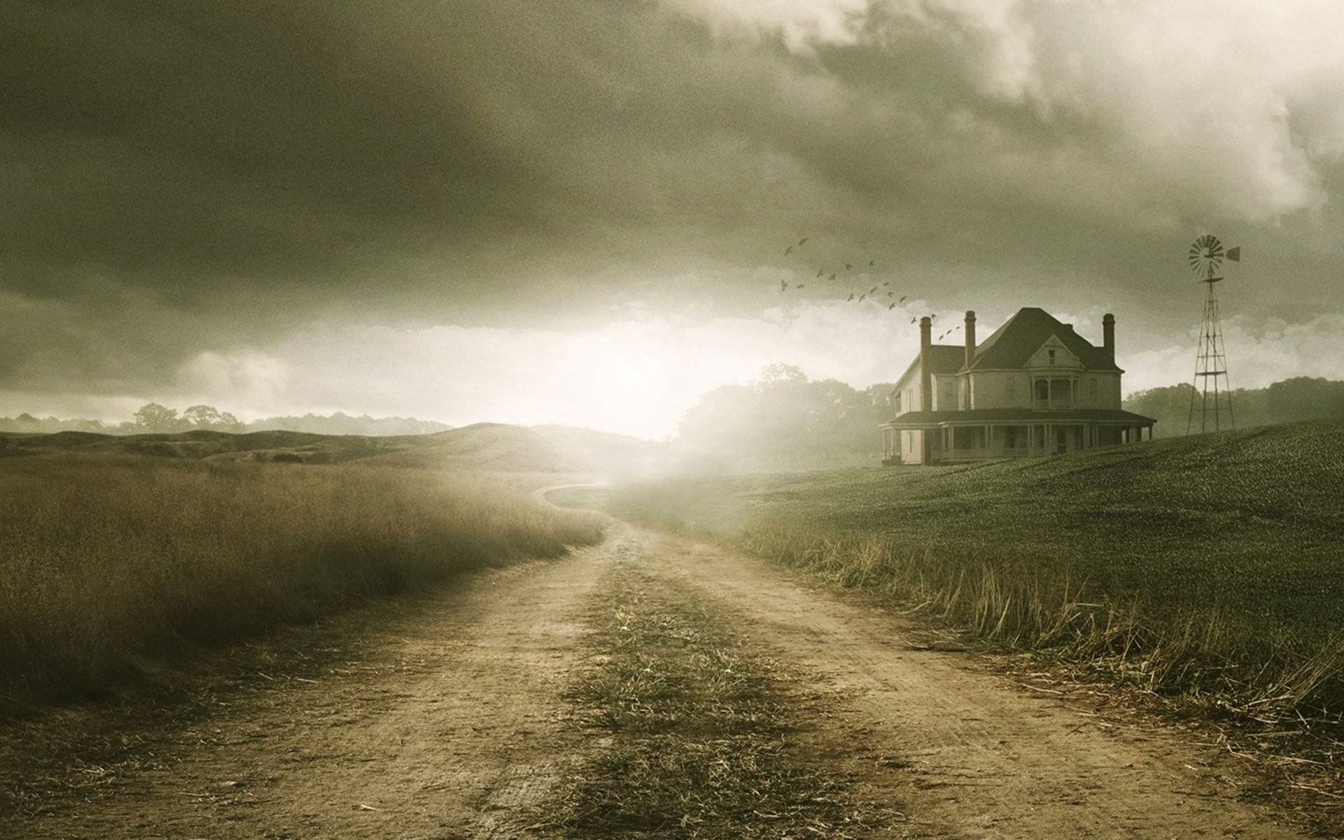1920x1200 Fernsehserien - The Walking Dead Horror Gruselig Spooky Gruselig Haus Dirt  Road Sunlight Wallpaper