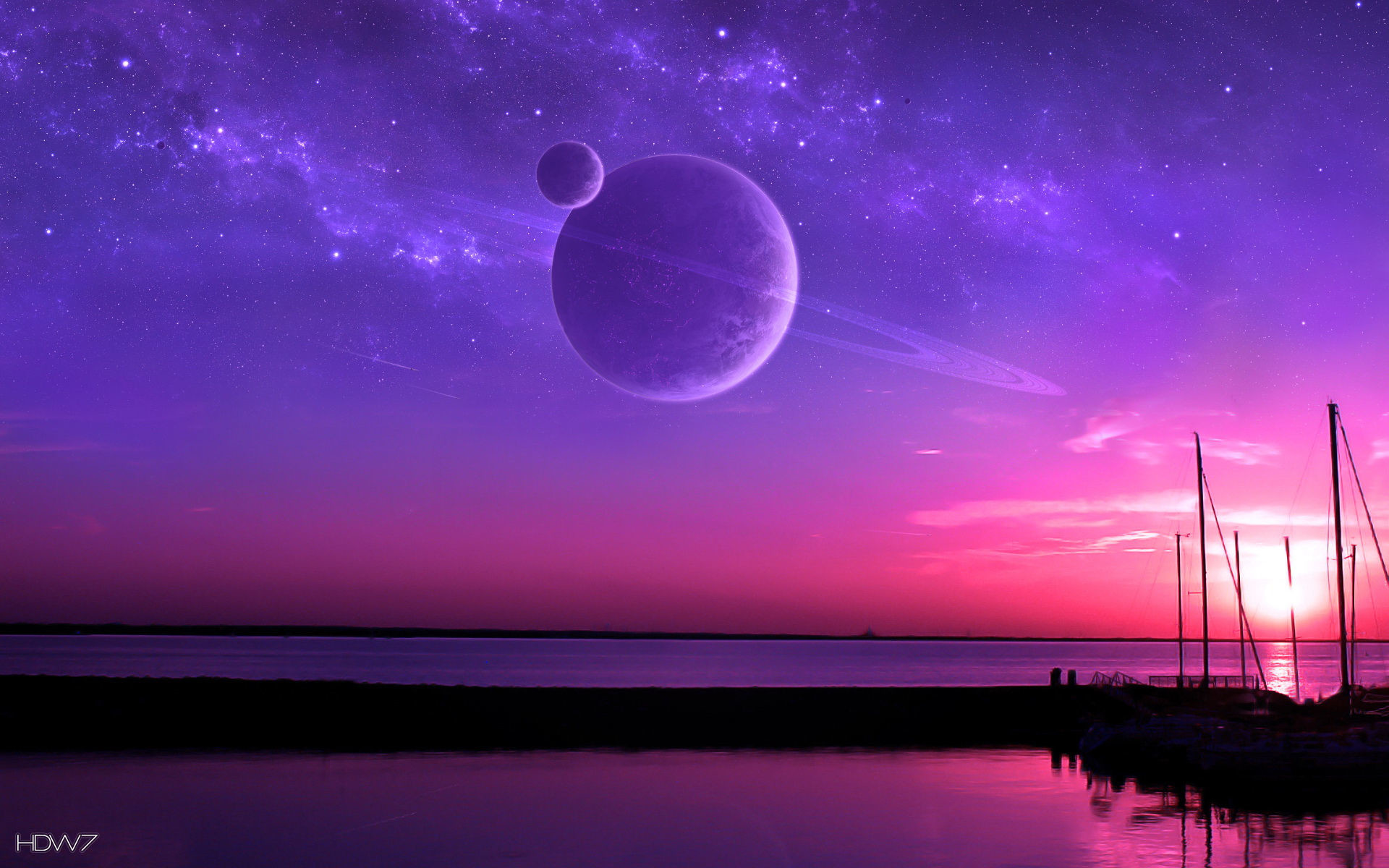 1920x1200 purple and pink sunset fantasy space planets