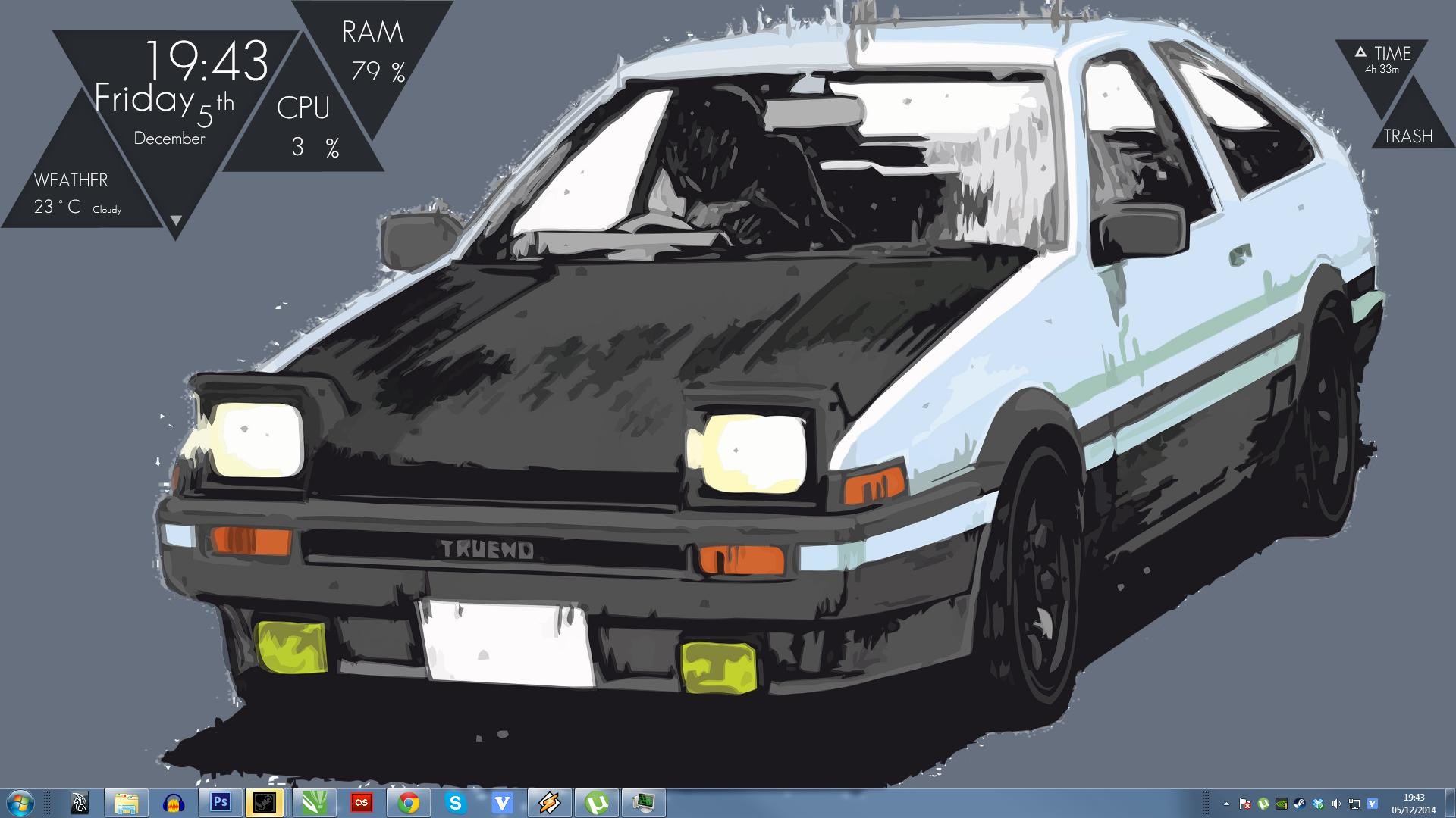 1920x1080 I changed things around. and made my self a new background based on initial  D. I cut the second screen off as nothing is on it still.