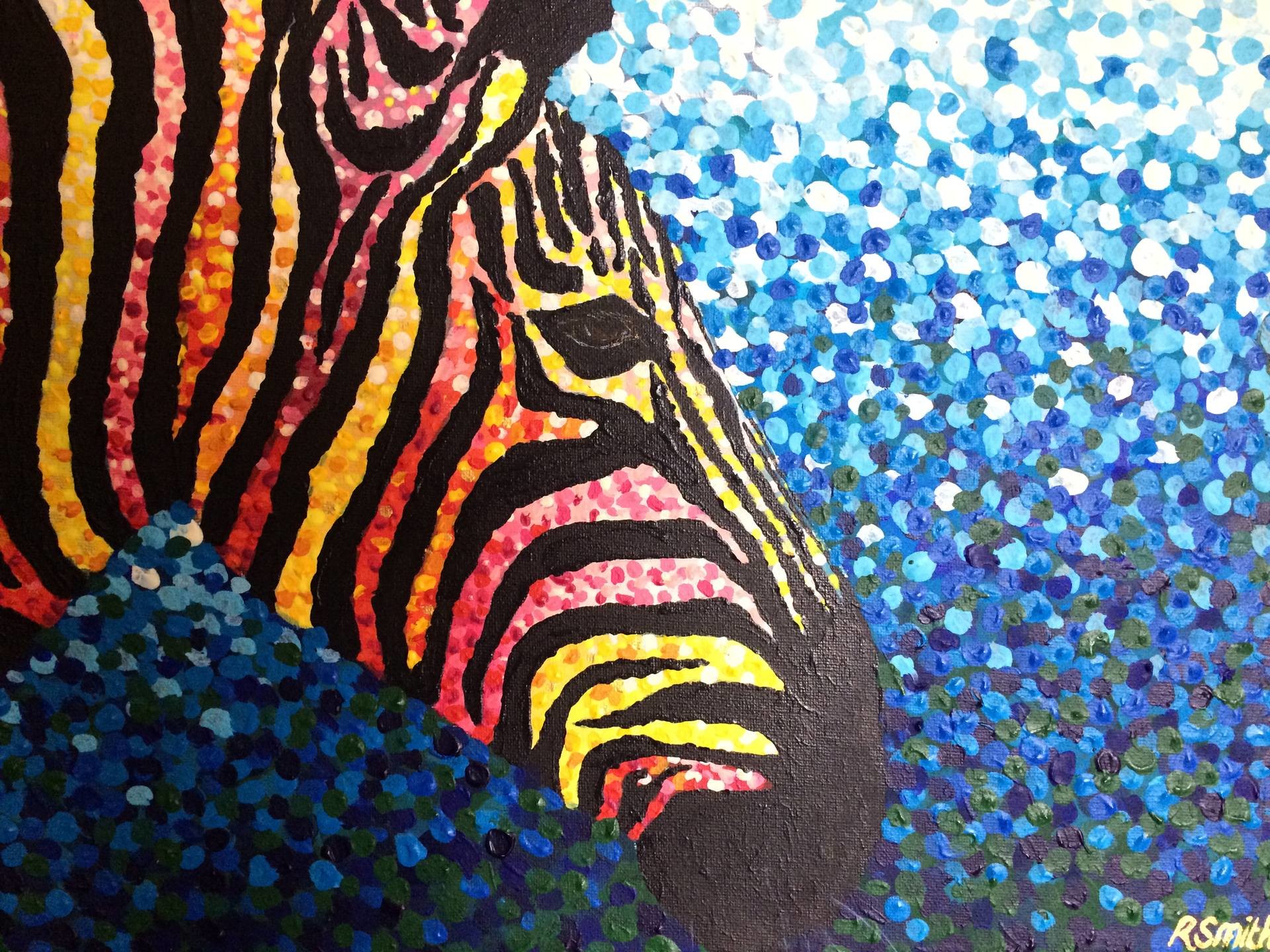 1920x1440 Rainbow zebra acrylic painting Painting by Rebecca Smith