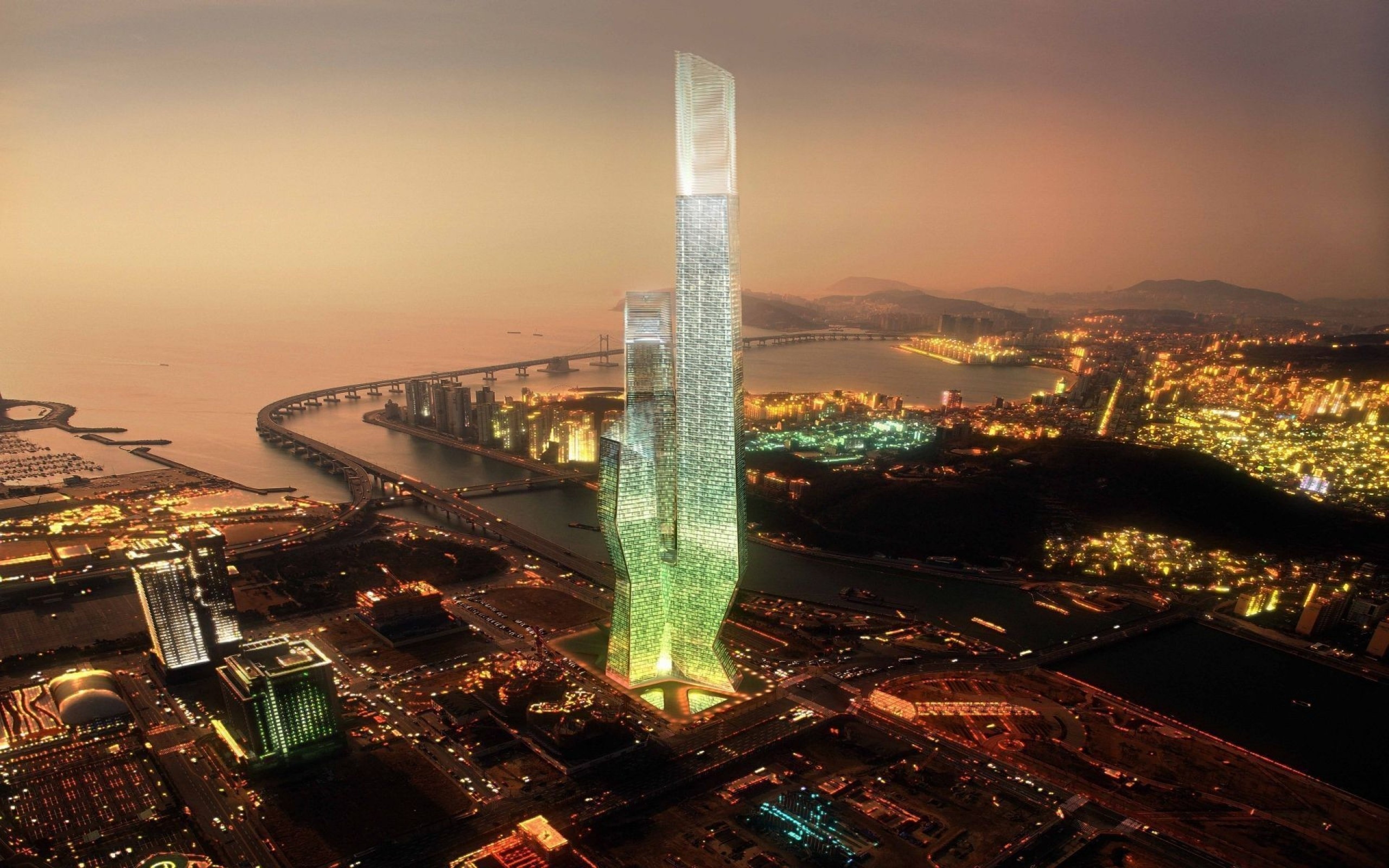 2560x1600 world business center, skyscraper, night, busan, south korea