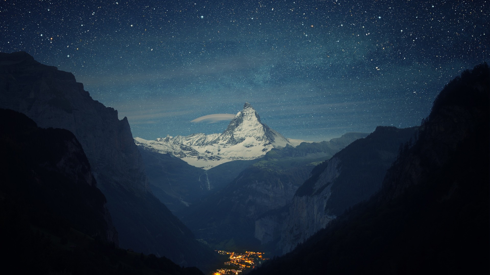 1920x1080  Wallpaper switzerland, alps, mountains, night, beautiful landscape