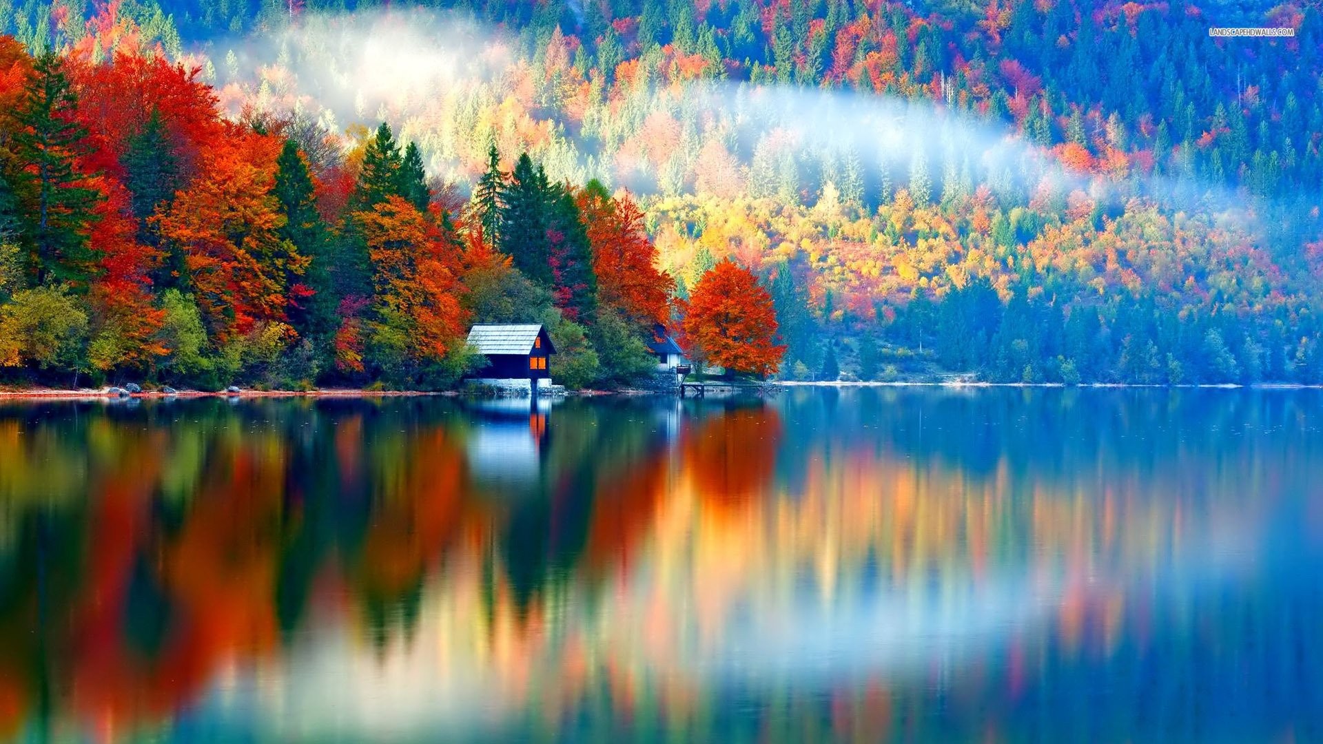 1920x1080 Amazing Fall Colors On The Lake Side