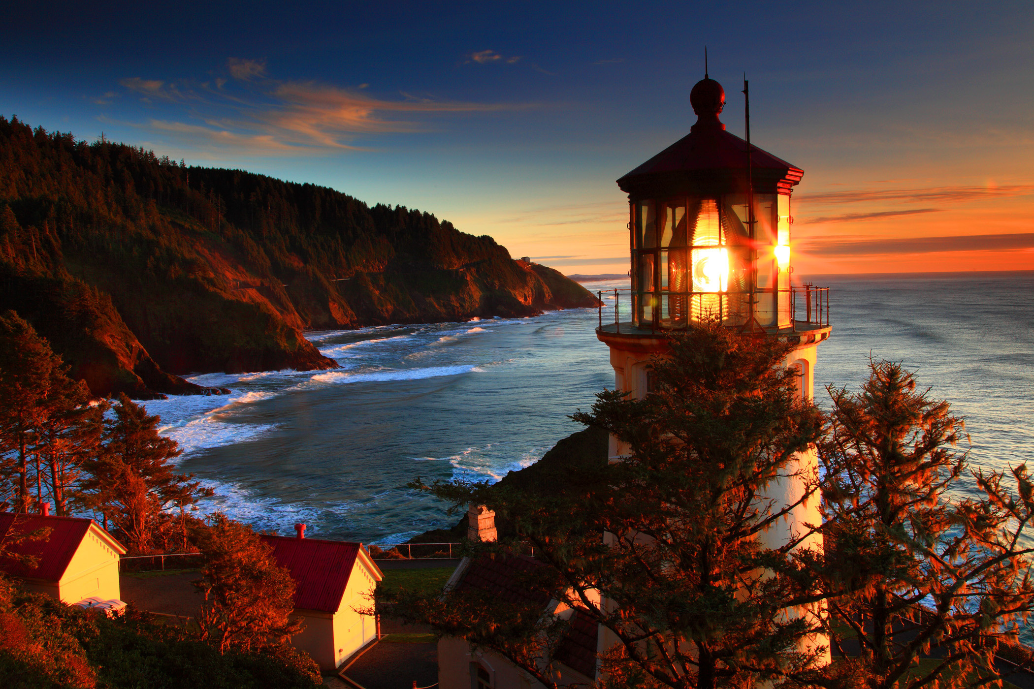 2100x1400 lighthouse sunset landscape ocean sunrise autumn wallpaper background .