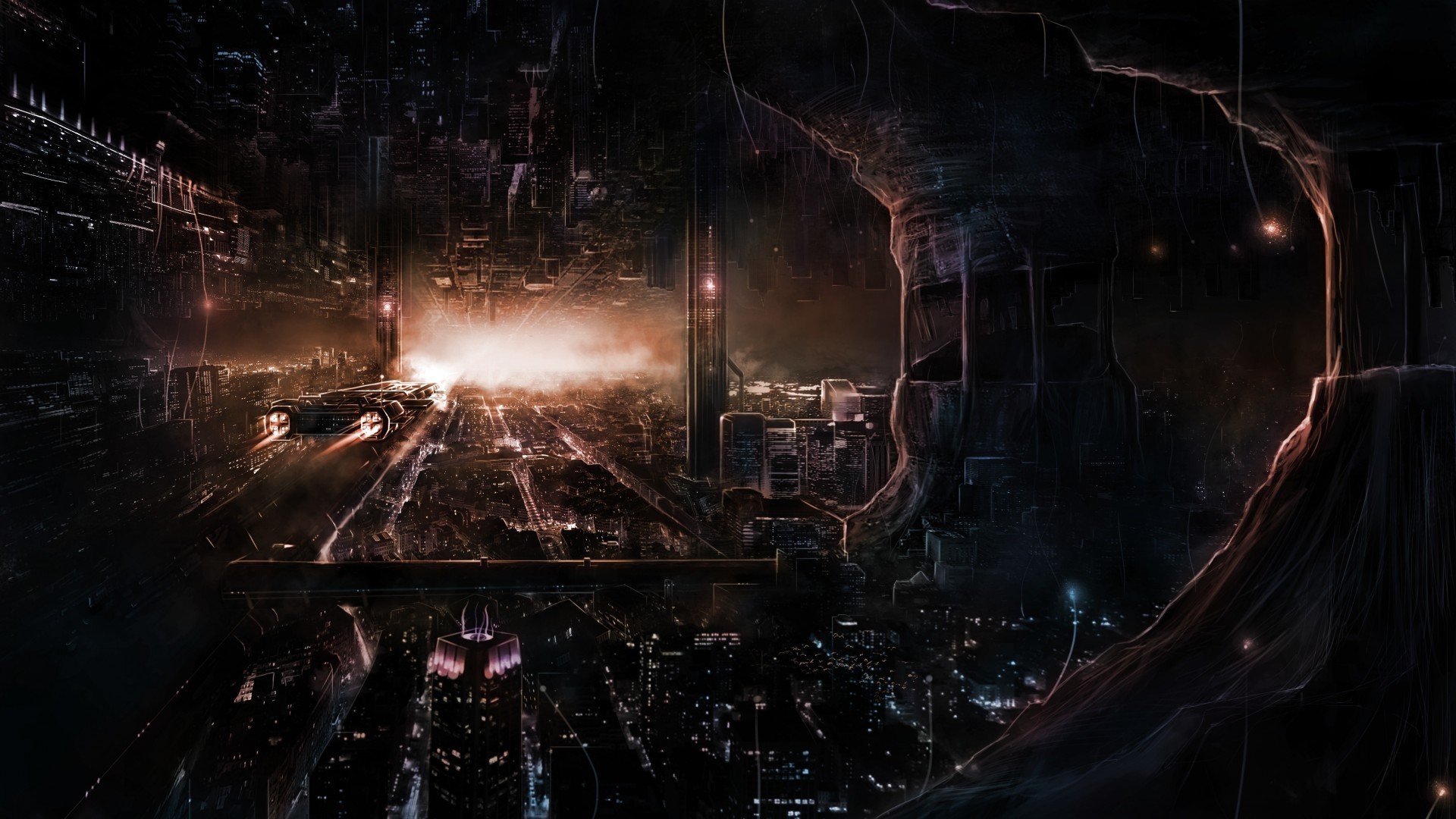 1920x1080 Sci-fi, Futuristic City, Dark Theme