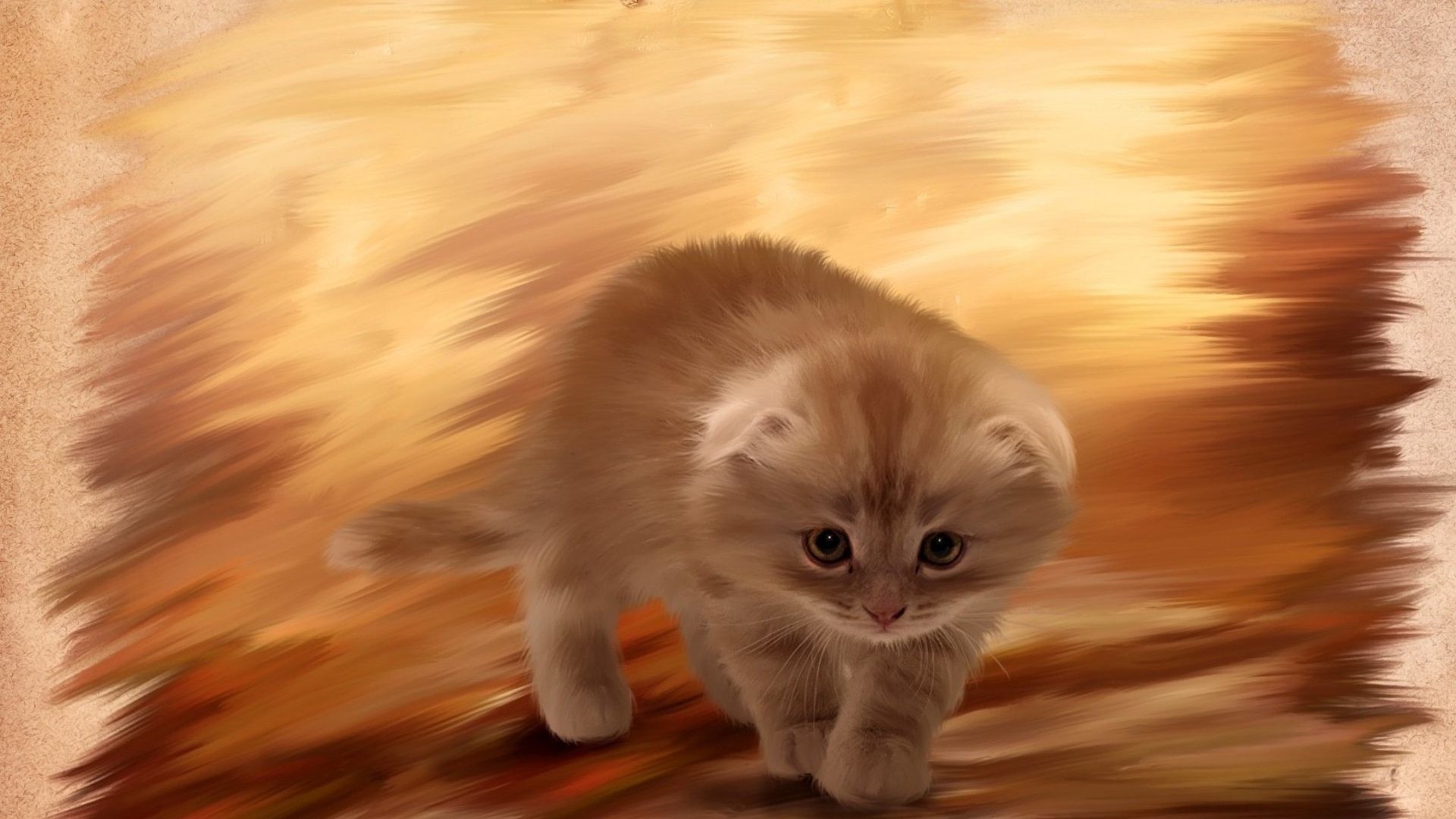 1920x1080 #662211 Color - Cat Furry Kitten Painting Cute Baby Animals Doing Things  for HD 16