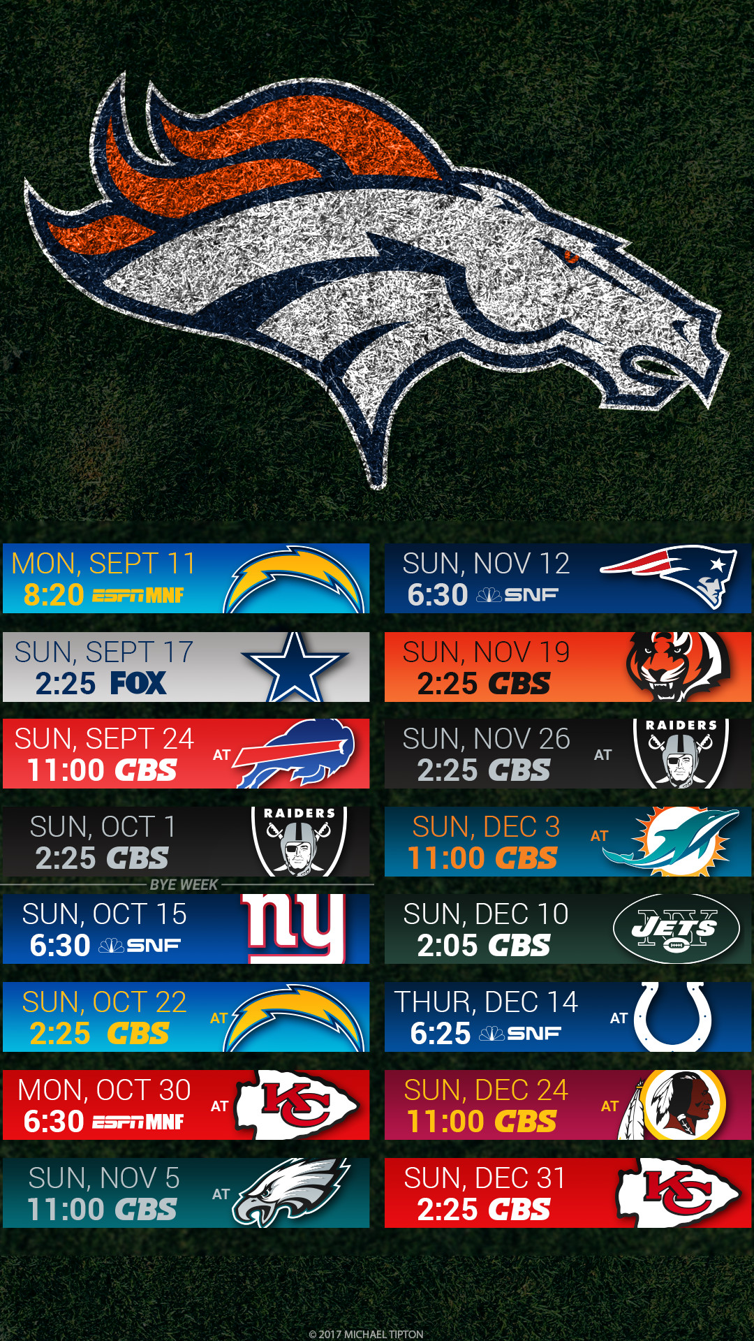 1080x1920 Denver Broncos 2017 schedule turf logo wallpaper free iphone 5, 6, 7, ...