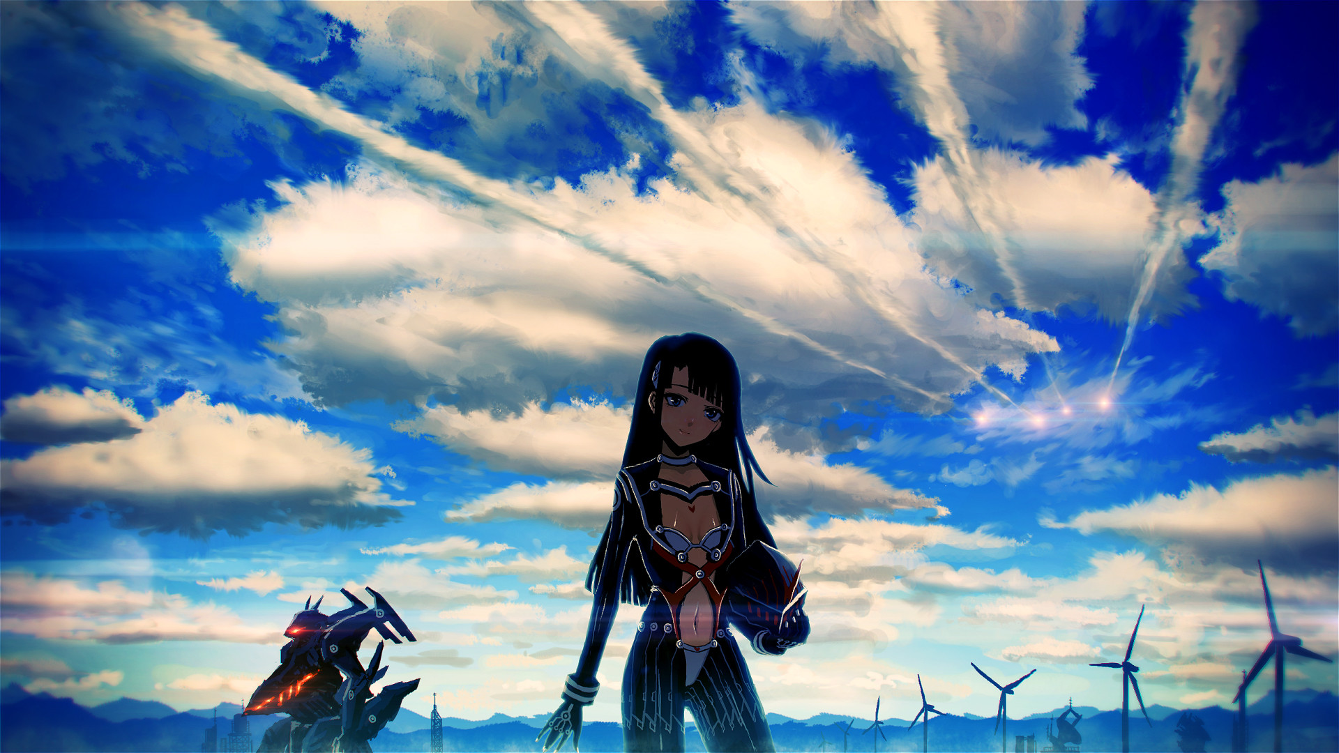 1920x1080 anime, Anime Girls, Original Characters, Mech, Clouds, Sky Wallpapers HD /  Desktop and Mobile Backgrounds
