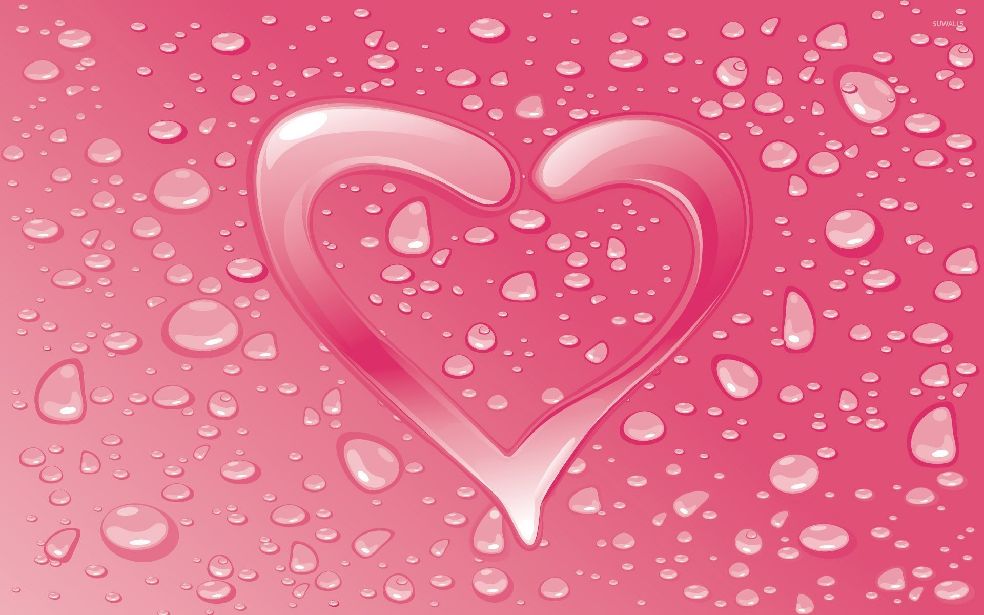 1920x1200 Water drops on the pink heart wallpaper