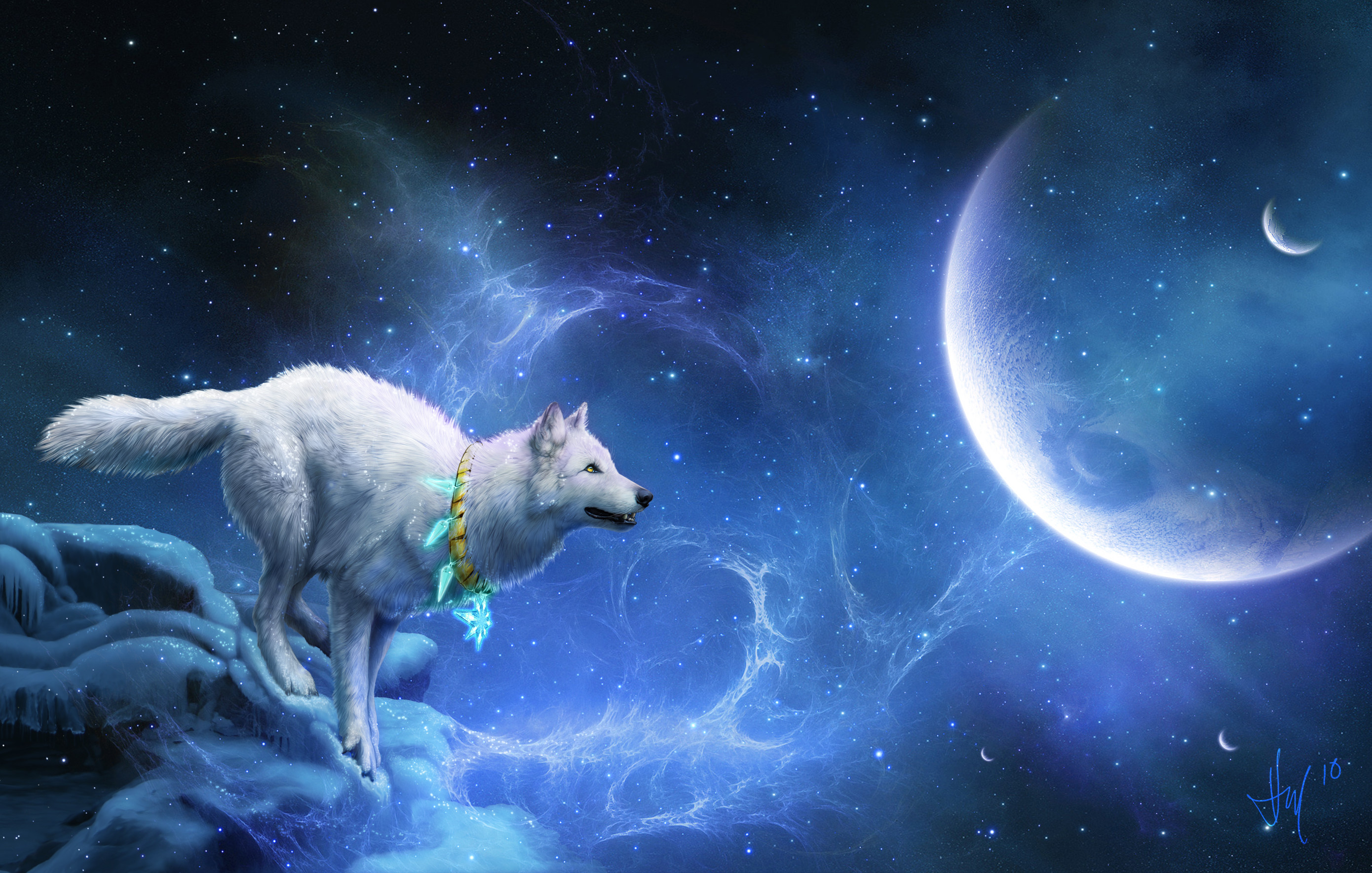 2780x1769 Fantasy - Wolf Fantasy Animal Sky Stars Moon Planet Dreamcatcher Wallpaper