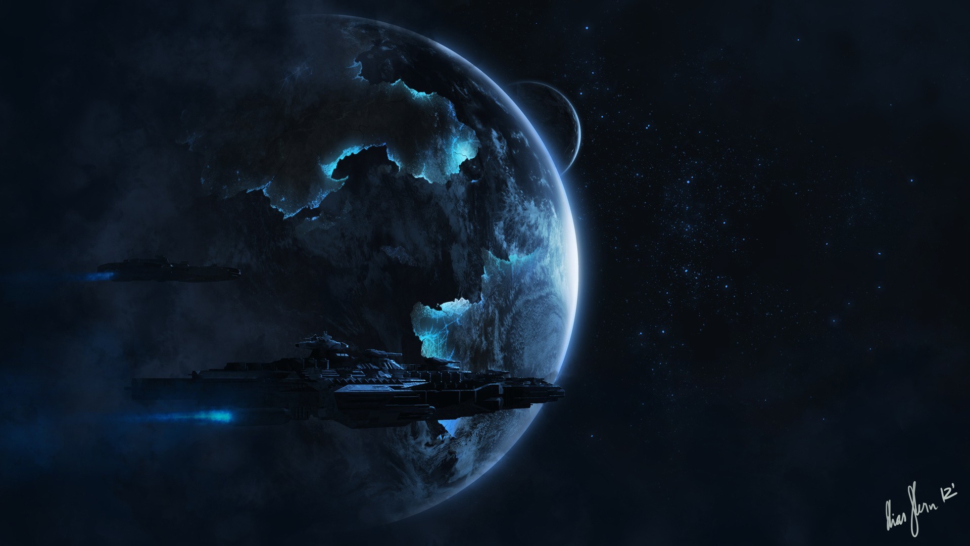 1920x1080 Outer Space Alien Spaceship Wallpaper