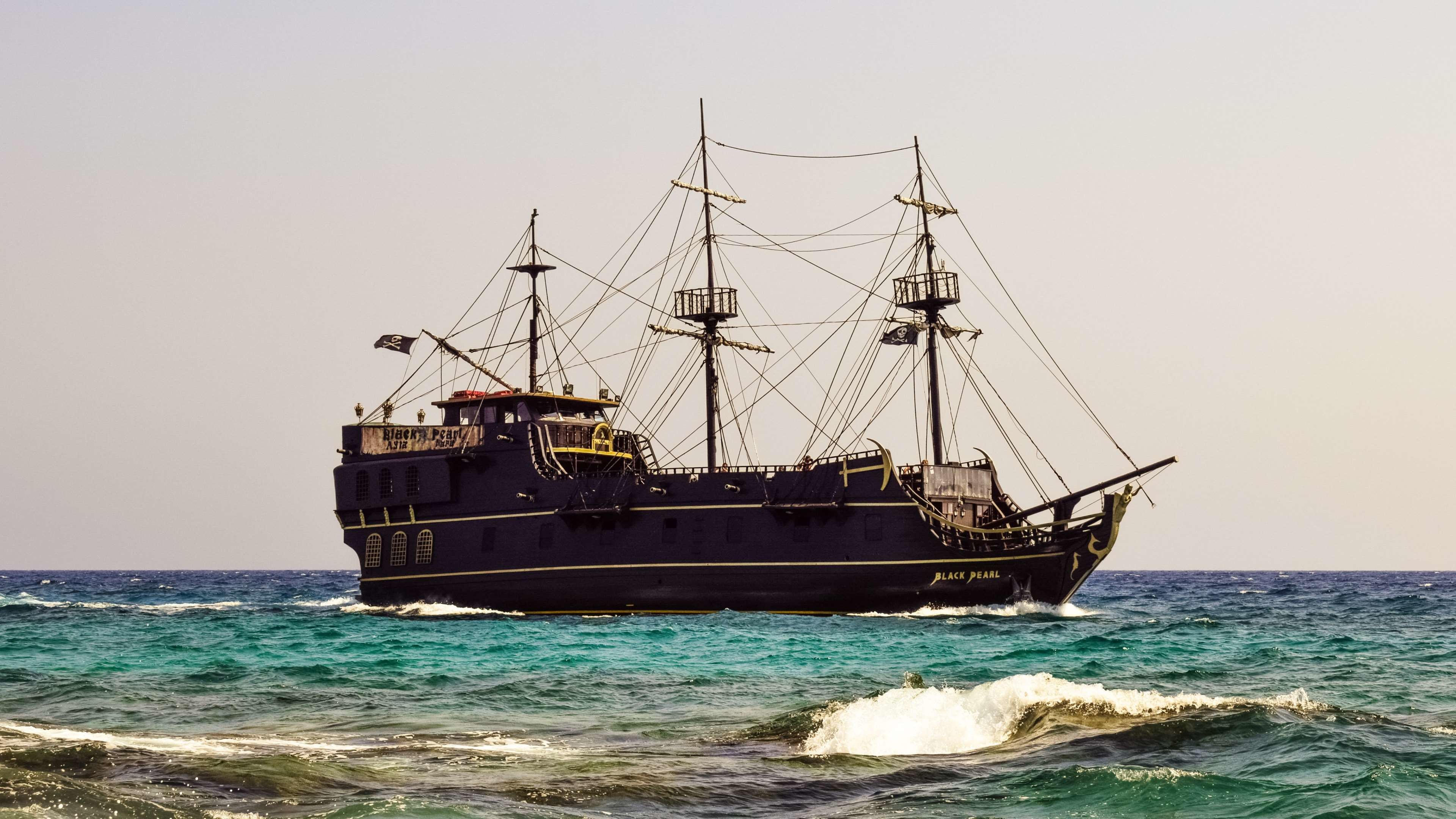 3840x2160  ayia napa, black pearl, cruise ship, cyprus, holiday, pirate  ship, recreation, sea, tourism, vacation, wave 4k wallpaper and background  JPG 620 kB