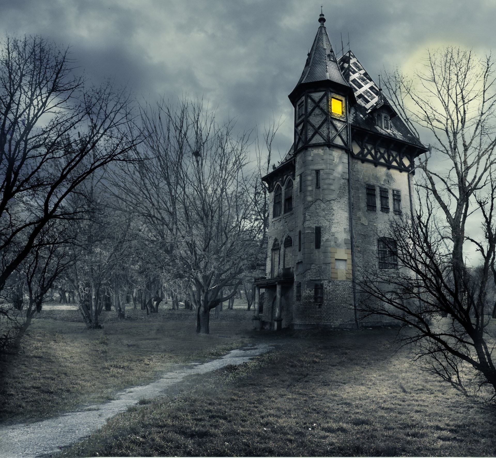 1920x1774 haunted house halloween castle creepy scary trees full moon sky clouds  night haunted house halloween castle