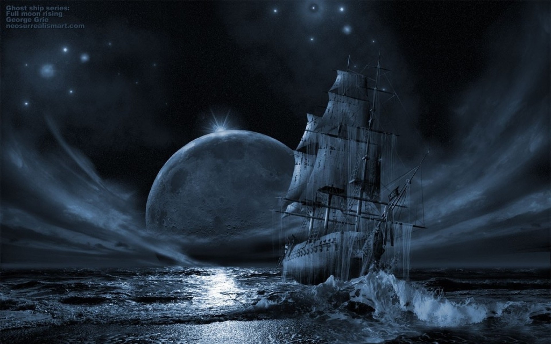 1920x1200 Free Computer Desktop Wallpaper:Ghost Ship Series: Full Moon Rising, Mixed  Media, Fantasy Art, You Might Not Be Aware That Ghost Ships Have Existed  For ...