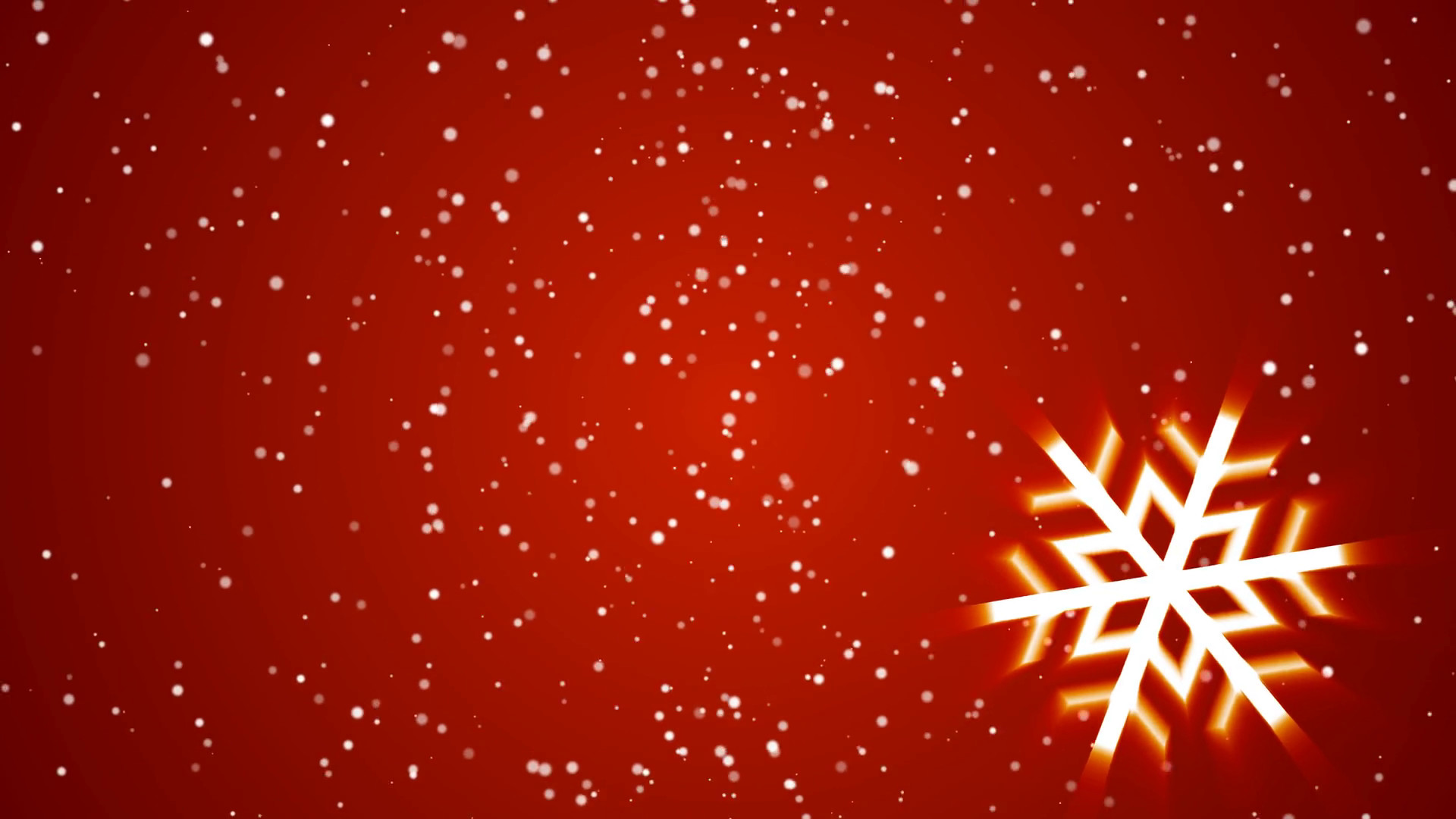 1920x1080 A glowing large snowflake sits in the bottom right corner as snow falls on  a red
