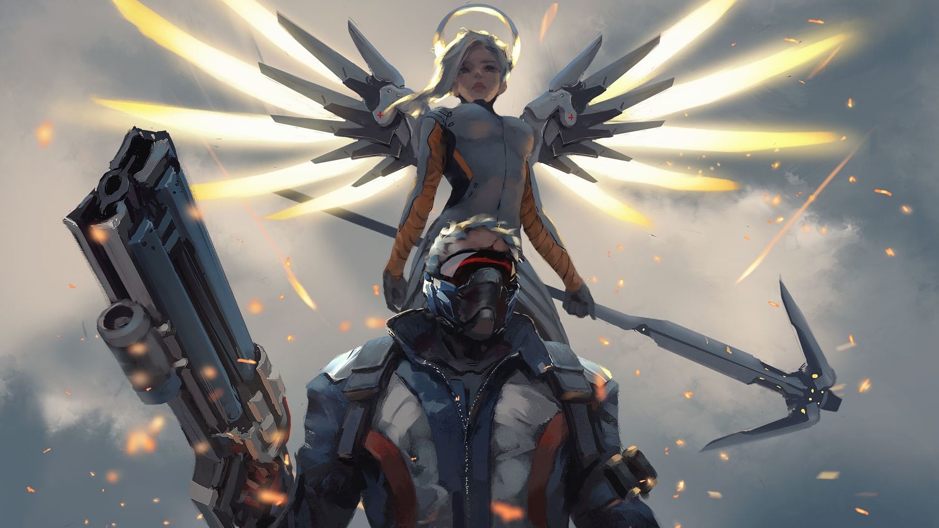 1920x1080 Mercy and Soldier:|||76 Overwatch  wallpaper