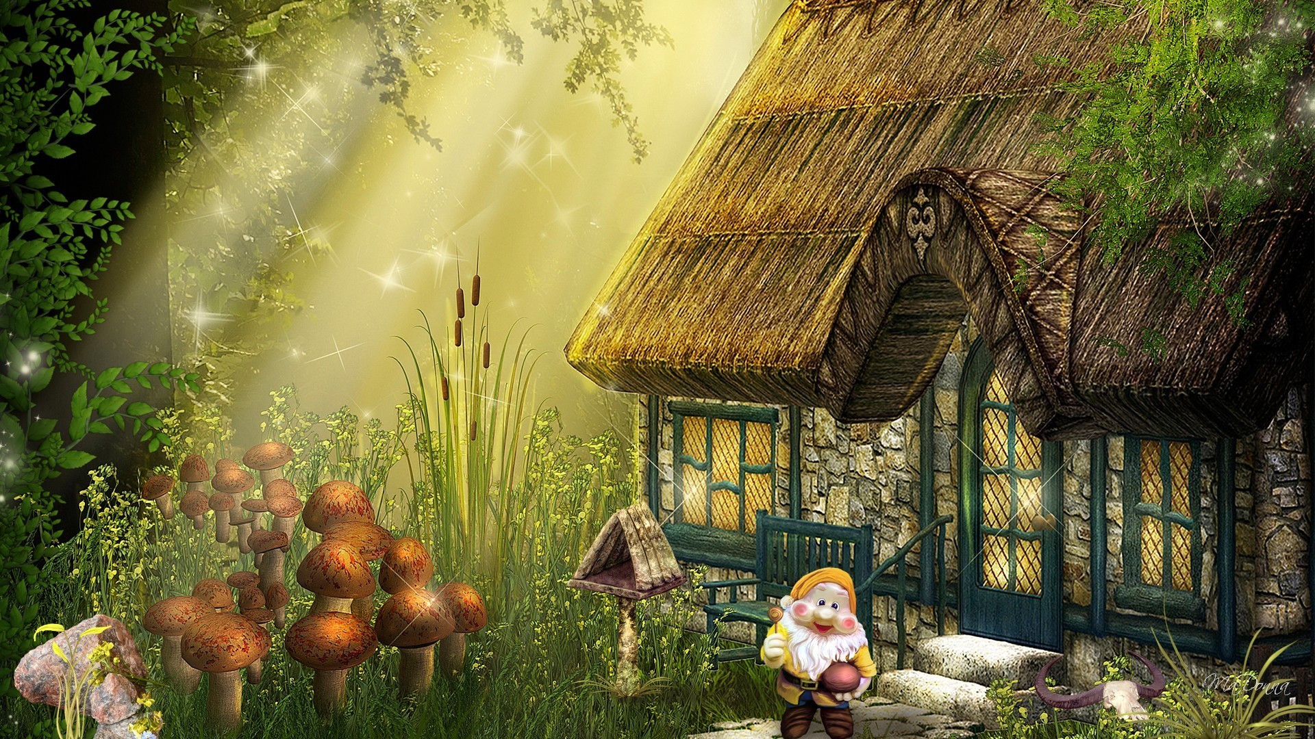 1920x1080 Tale Tag - Gnomes Secret House Woods Firefox Persona Grass Cat Tails  Mushrooms Trees Toadstools Fantasy