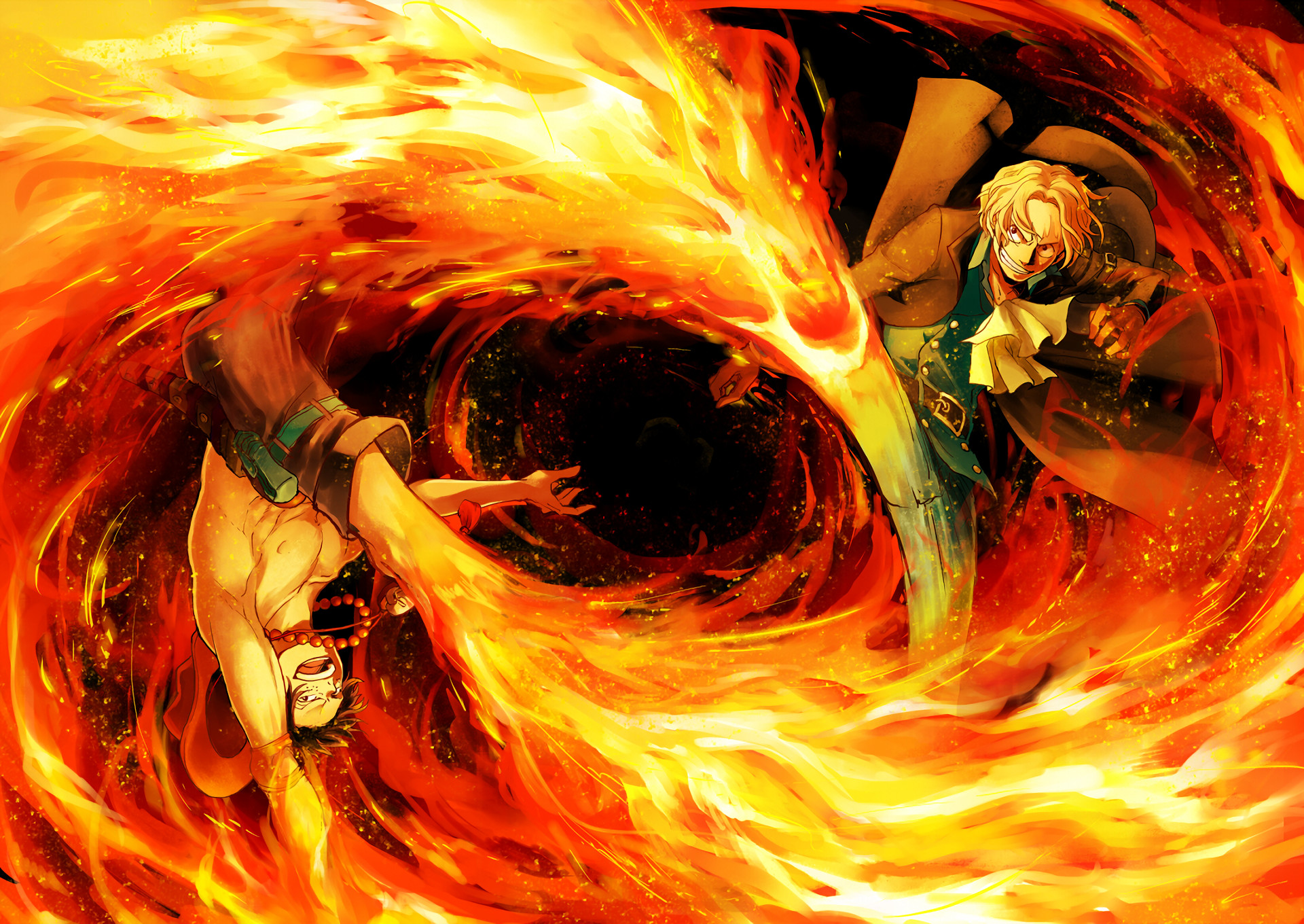 1920x1360 One Piece, Ace, Sanji, Fire, Fight