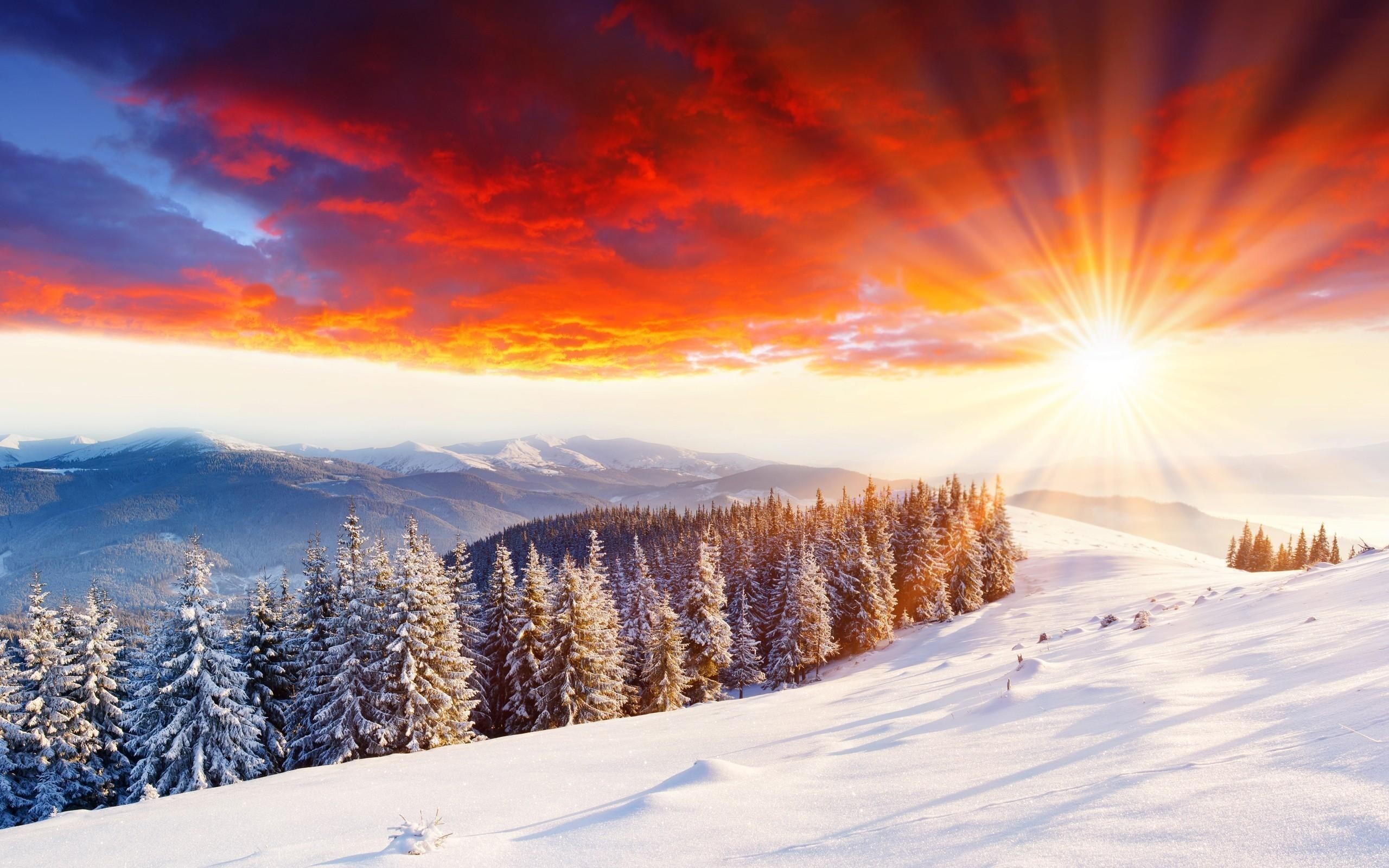 2560x1600 snow scene wallpaper sunset. Â«Â«