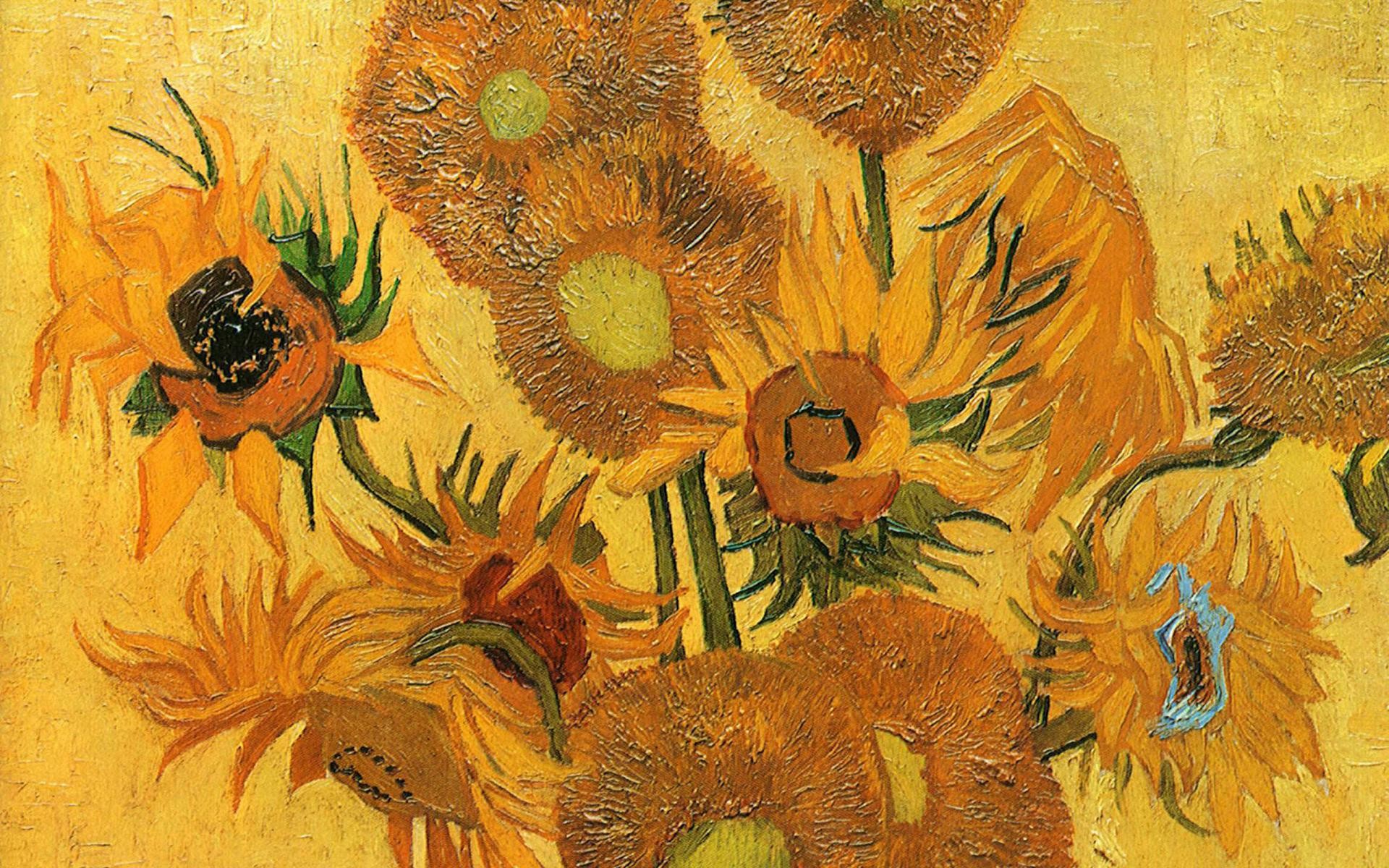 1920x1200 Drawn, Paintings, Famous, Painting, Of, Vincent, Van, Gogh, Life, Vase,  With, Fifteen, Sunflowers, Wide, Hd, Wallpaper, Hd Images, Widescreen, ...
