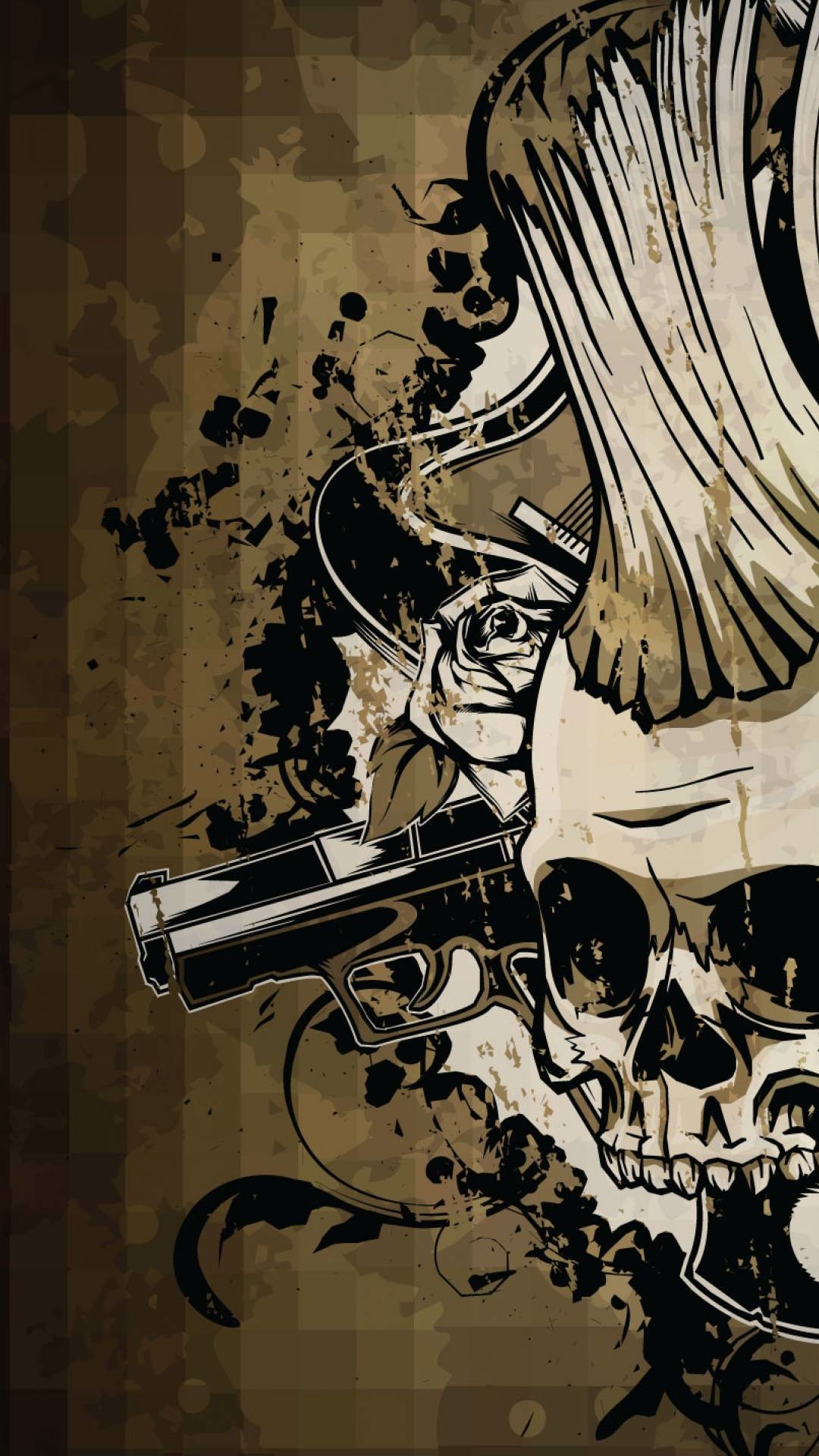 1080x1920 HTC HTC One Wallpapers: Brown Skulls n Guns Android Wallpapers