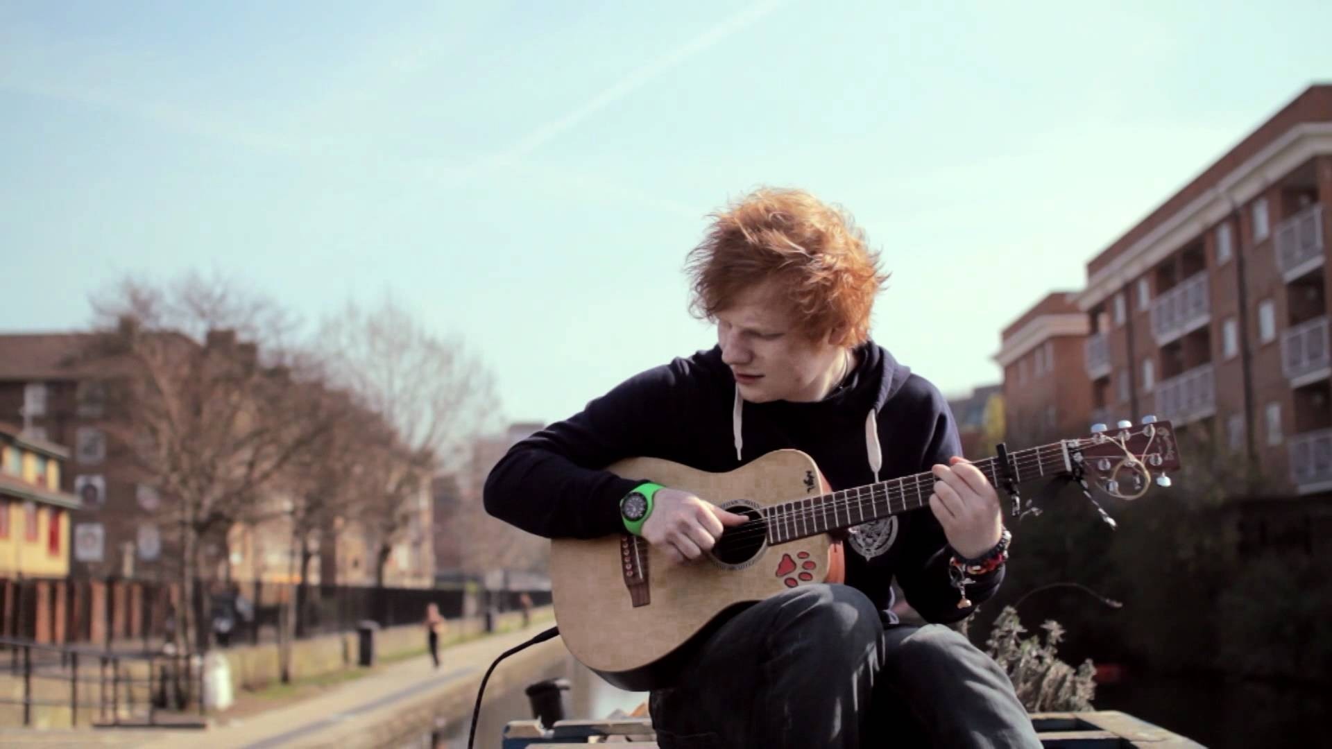 1920x1080 Ed Sheeran Wallpaper, Ed Sheeran is playing his guitar.