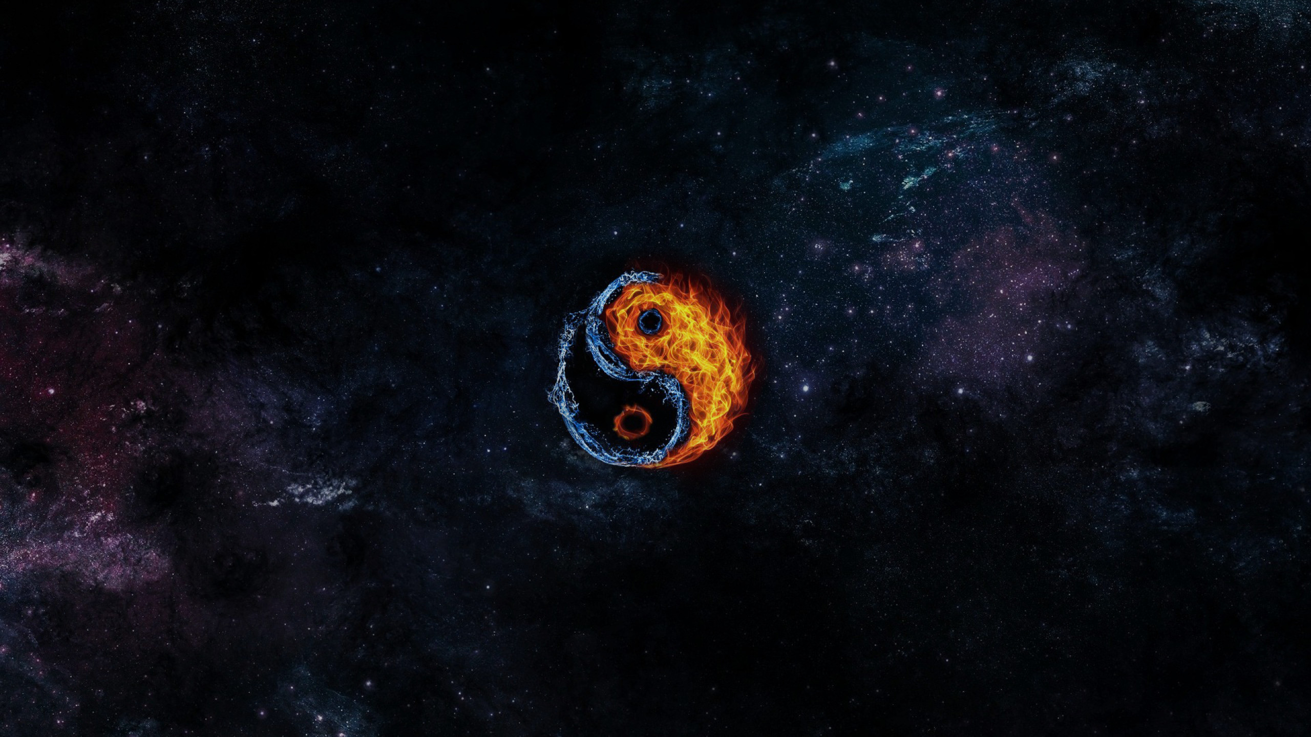 2560x1440 Yin, Yang, Water, Fire, Elements, Stars, Nebula