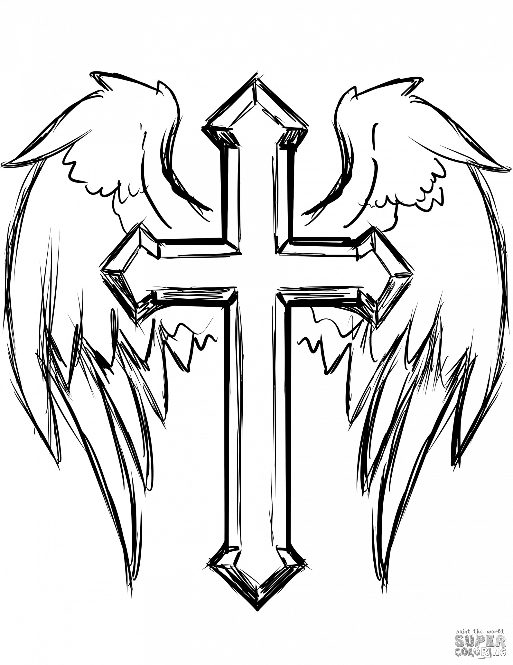 1767x2287 Cross with Wings coloring page | Free Printable Coloring Pages – crosses  coloring sheets