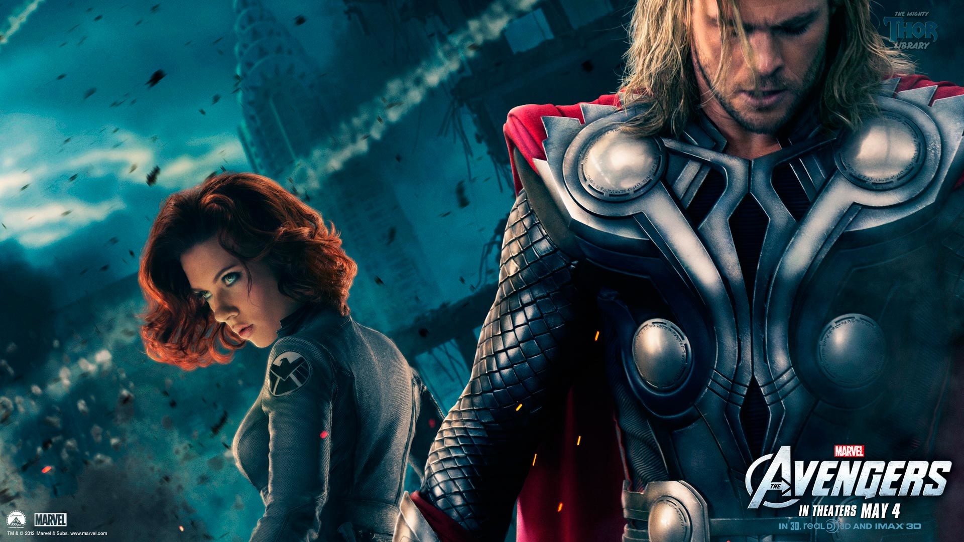 1920x1080 Thor and Black Widow from the Avengers movie (1920 x 1080) wallpaper