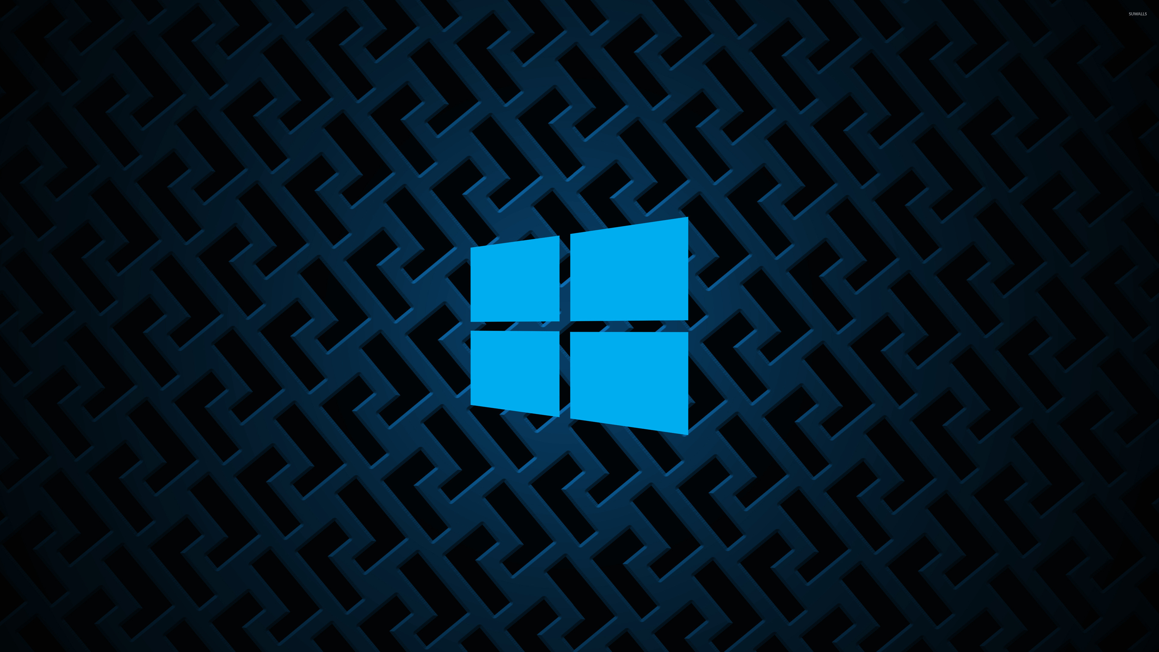 3840x2160 Windows 10 on metallic grid simple blue logo wallpaper