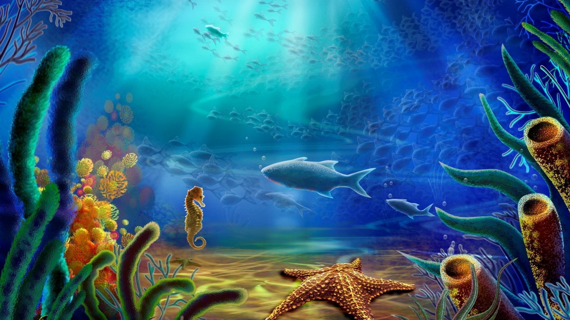 1920x1080 Cartoon art vector color ocean underwater wallpaper |  .