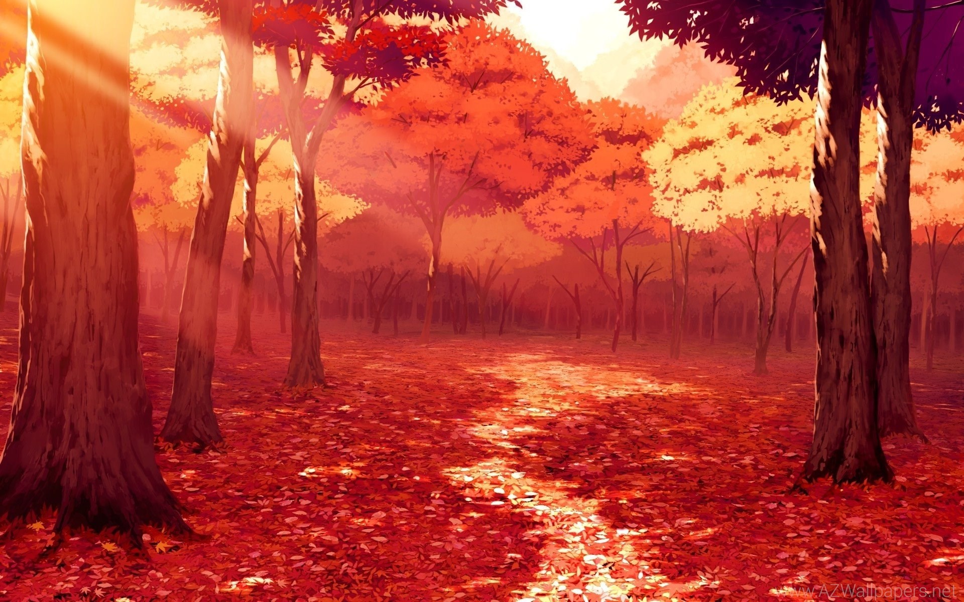 Download Fall Anime Couple Lying On Leaves Wallpaper | Wallpapers.com