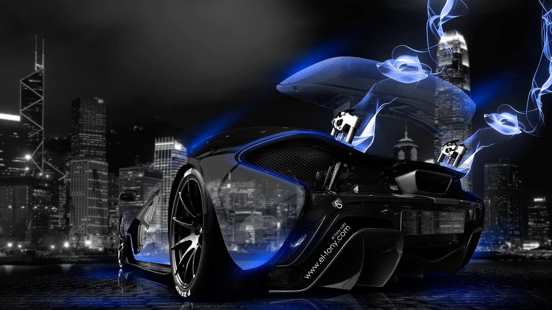 1920x1080 McLaren-P1-Blue-Neon-Energy-Crystal-City-Car-