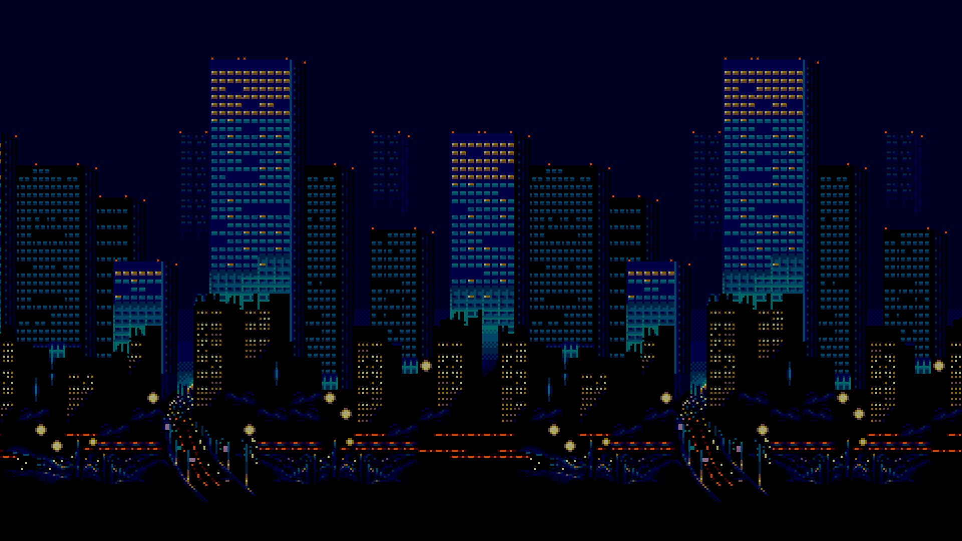 1920x1080 General  pixel art 16-bit Sega Streets of Rage city skyline night  urban